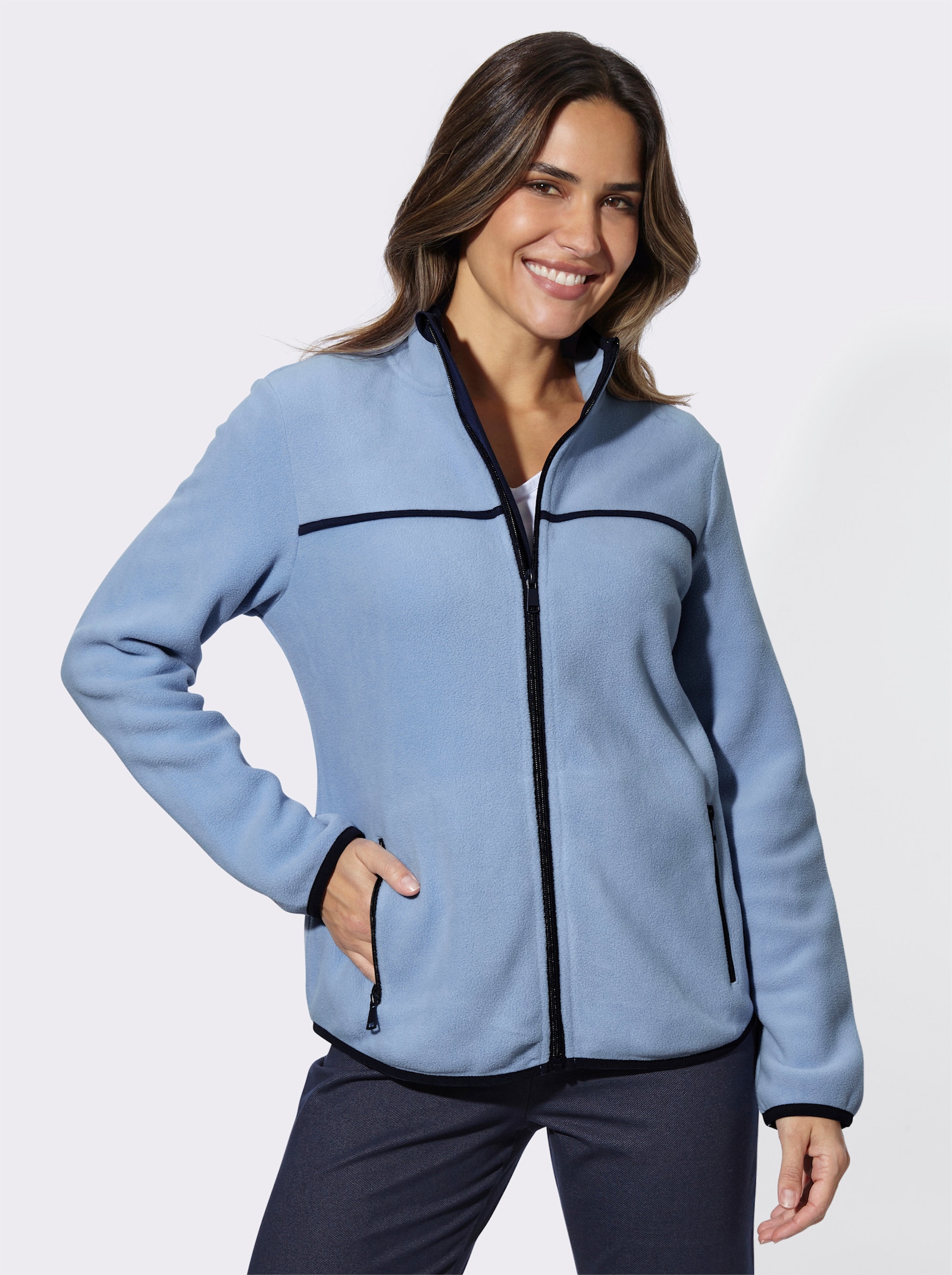 Fleecejacke mit Kontrast-Paspelierung - bleu-marine