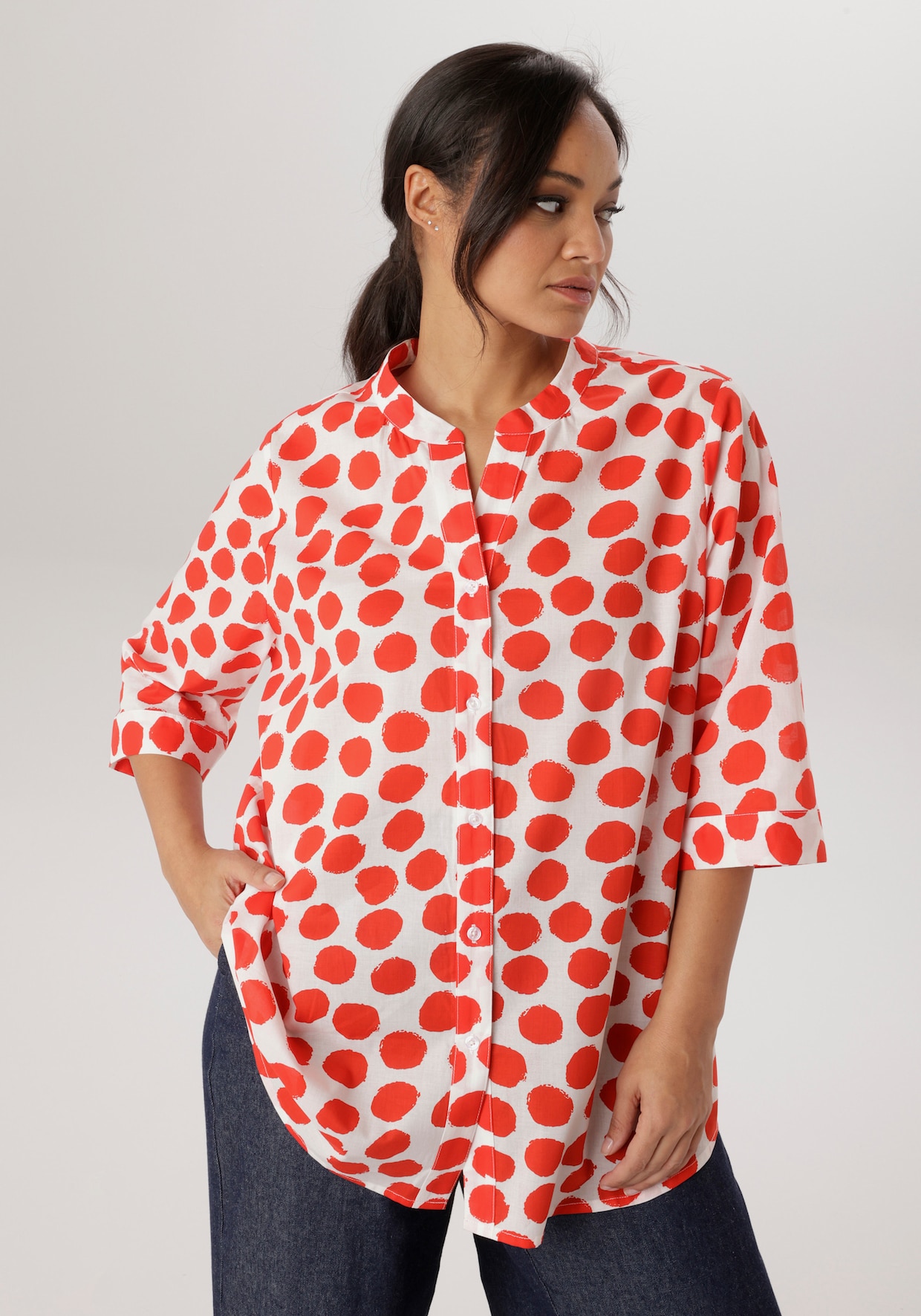 Aniston PLUS Longbluse - weiß-rot