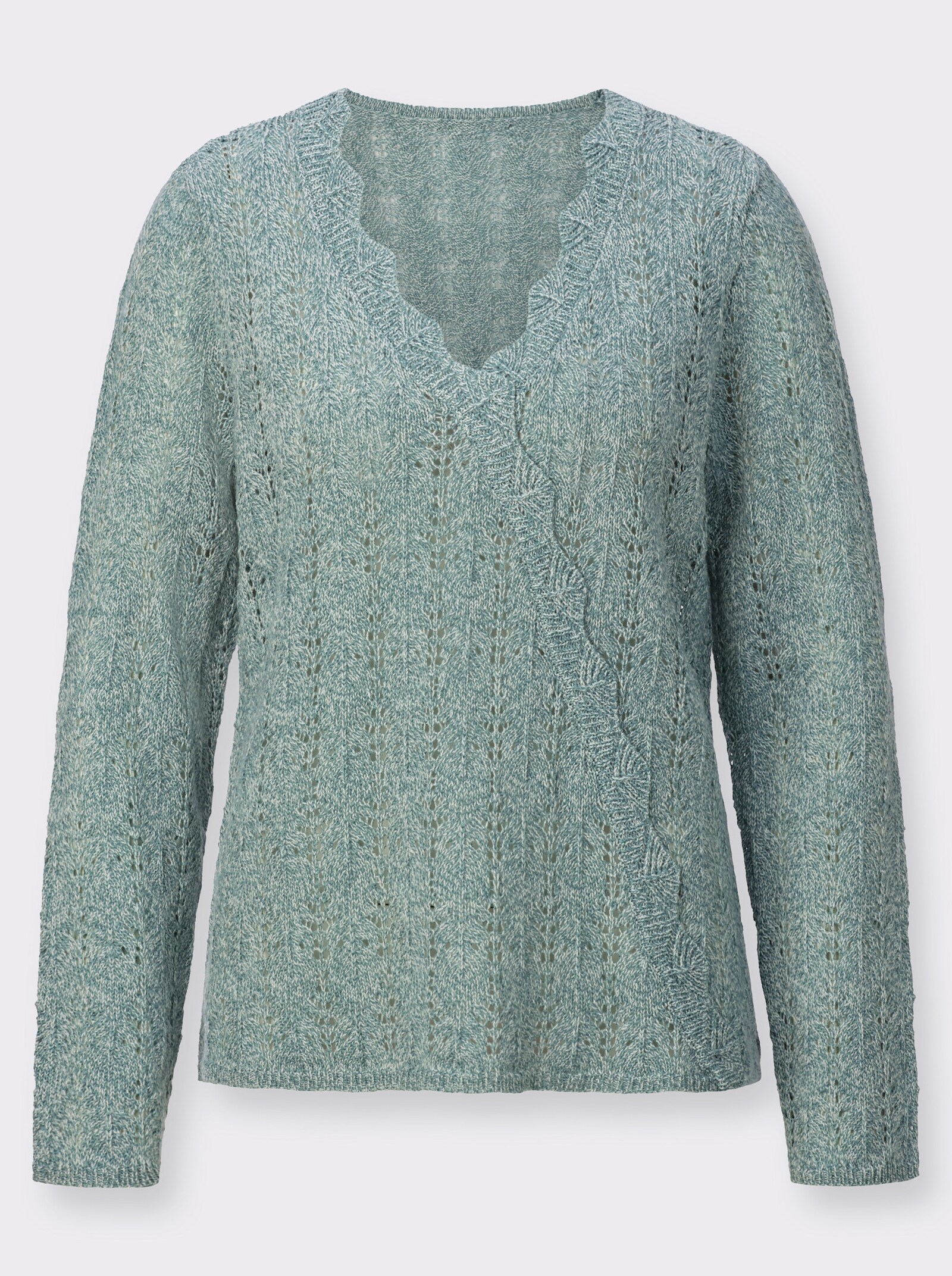 Ajourpullover in Wickel-Optik - jade-meliert