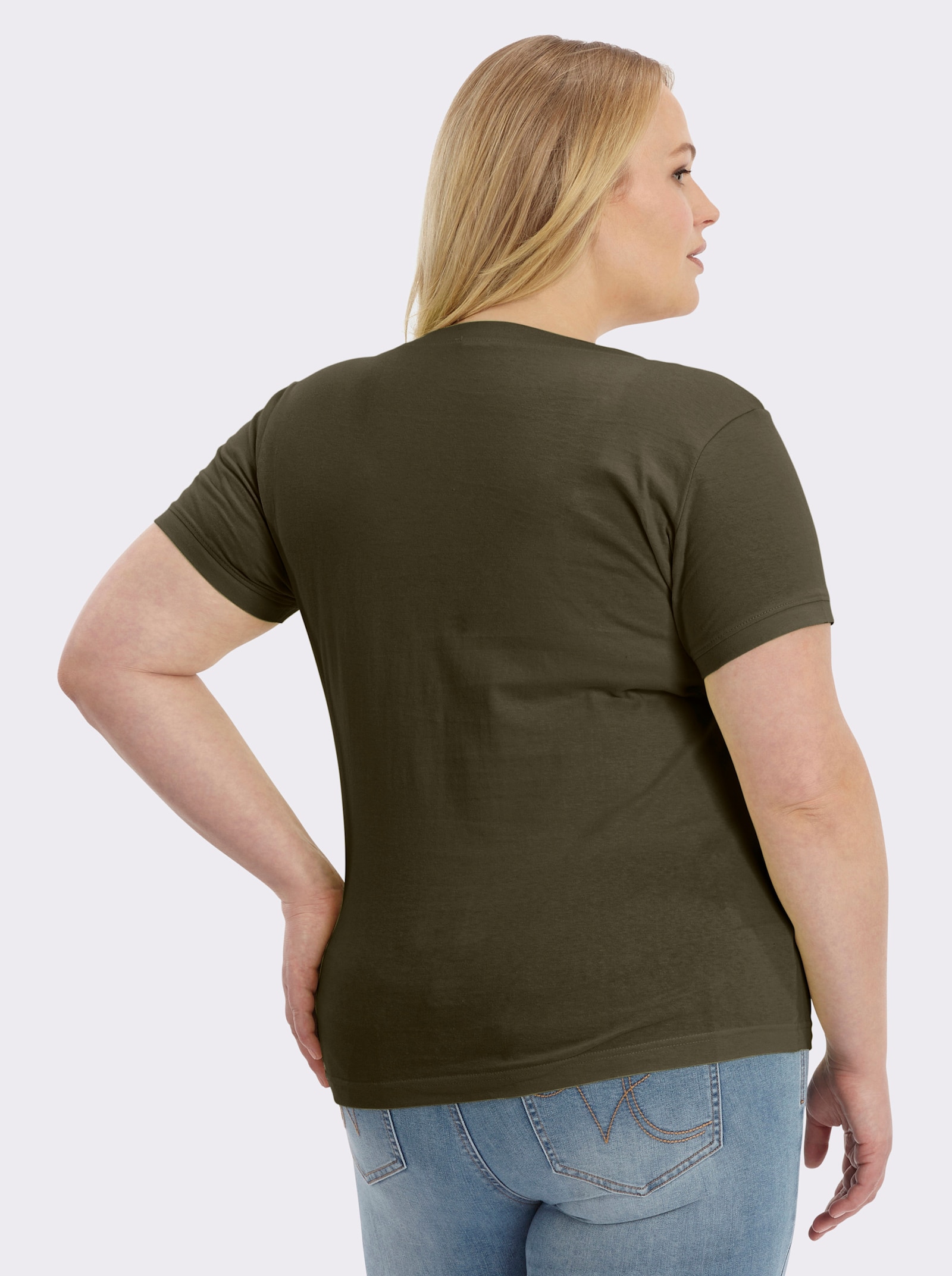 Kurzarmshirt mit Karree-Ausschnitt - oliv