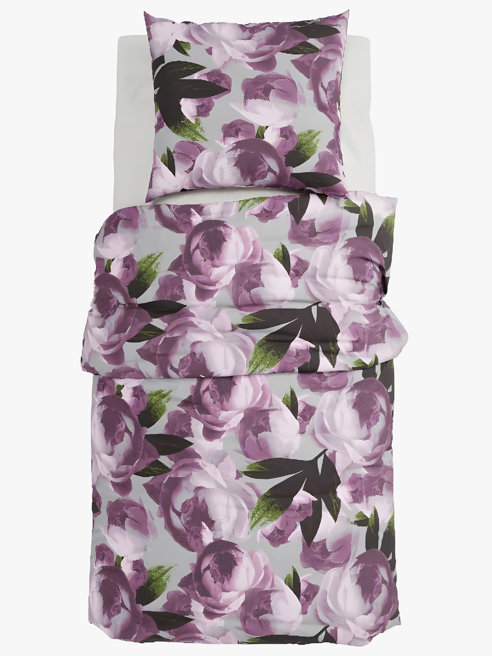 Grund Wendebettwäsche - grau-rosé-bedruckt