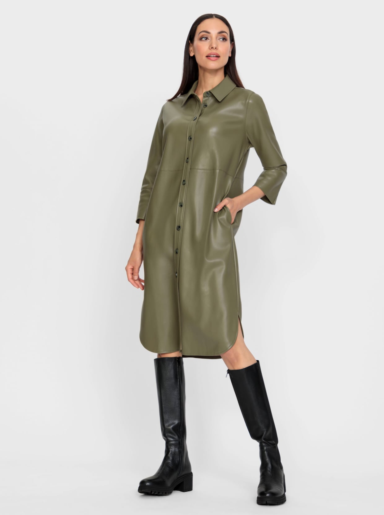 heine Lederimitat-Kleid - khaki