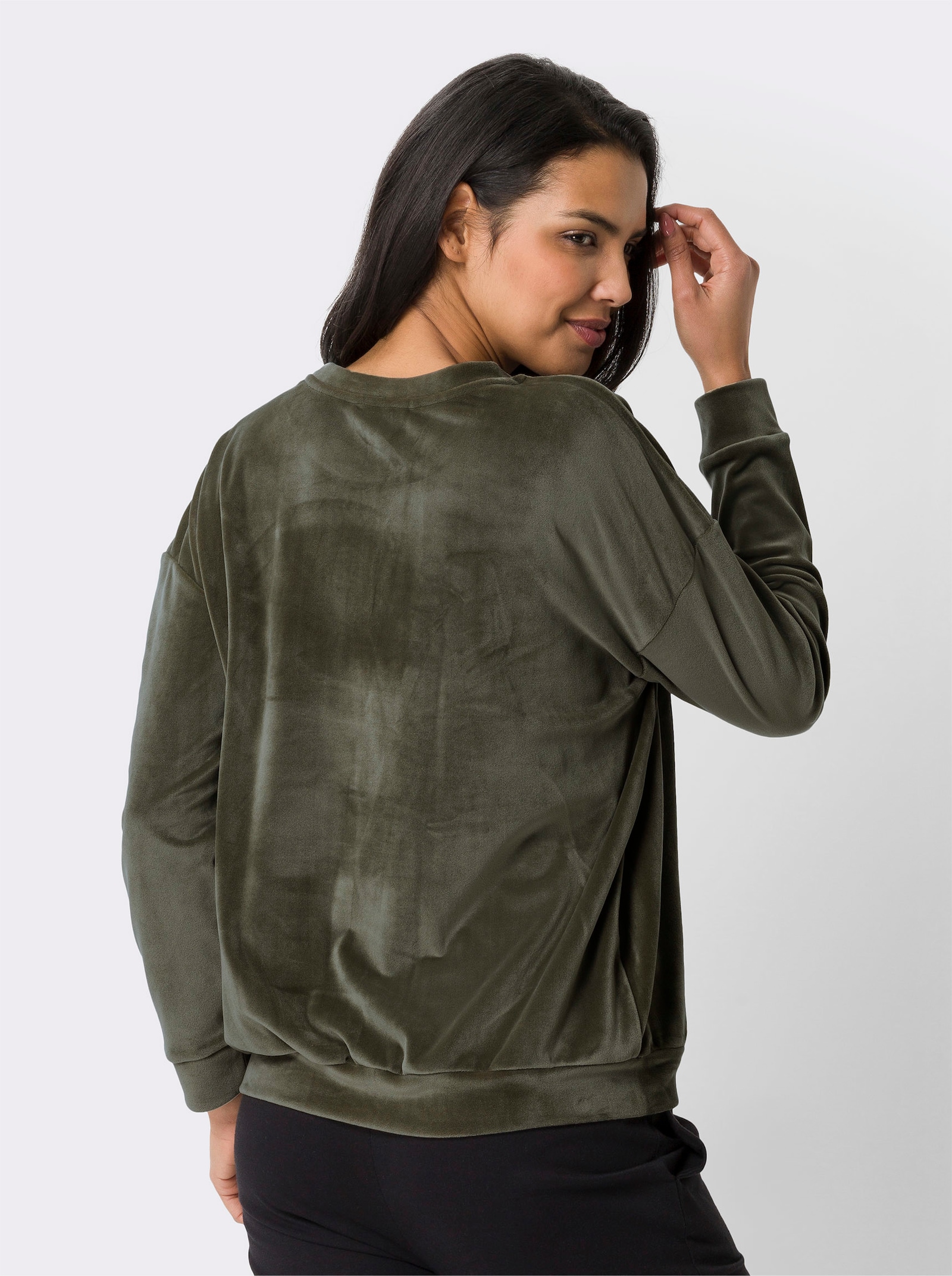 Langarmshirt in Nicki-Qualität - khaki