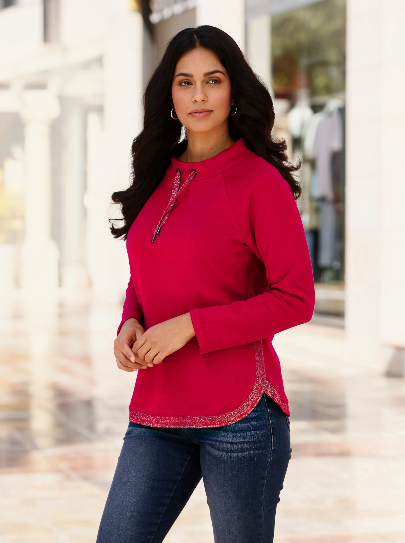 Langarm-Pullover in weich angerauter Qualität - rot