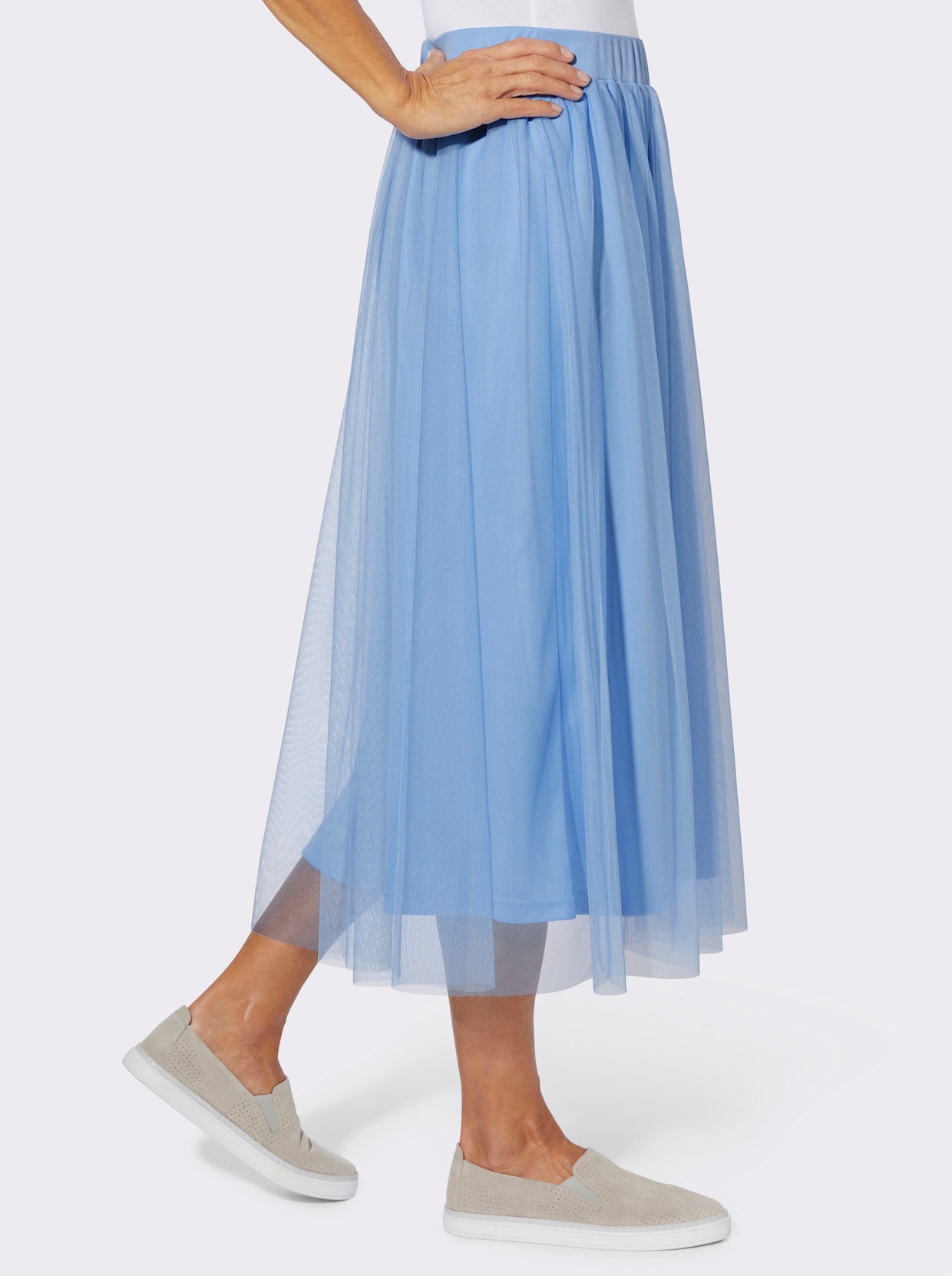 Plisseerock in Mesh-Qualität, gefüttert - himmelblau