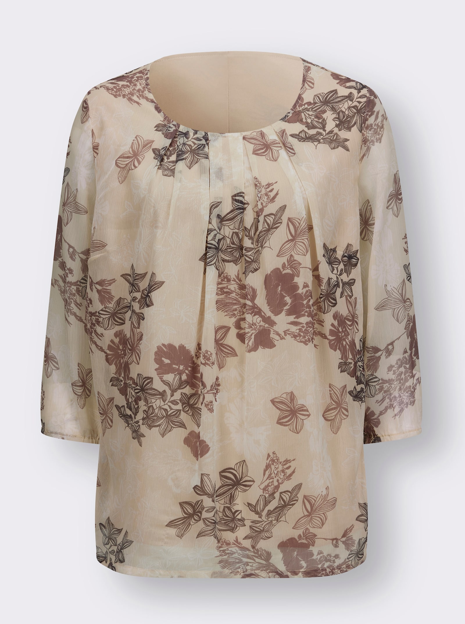 Comfortblouse van chiffon - zand/donkertaupe bedrukt