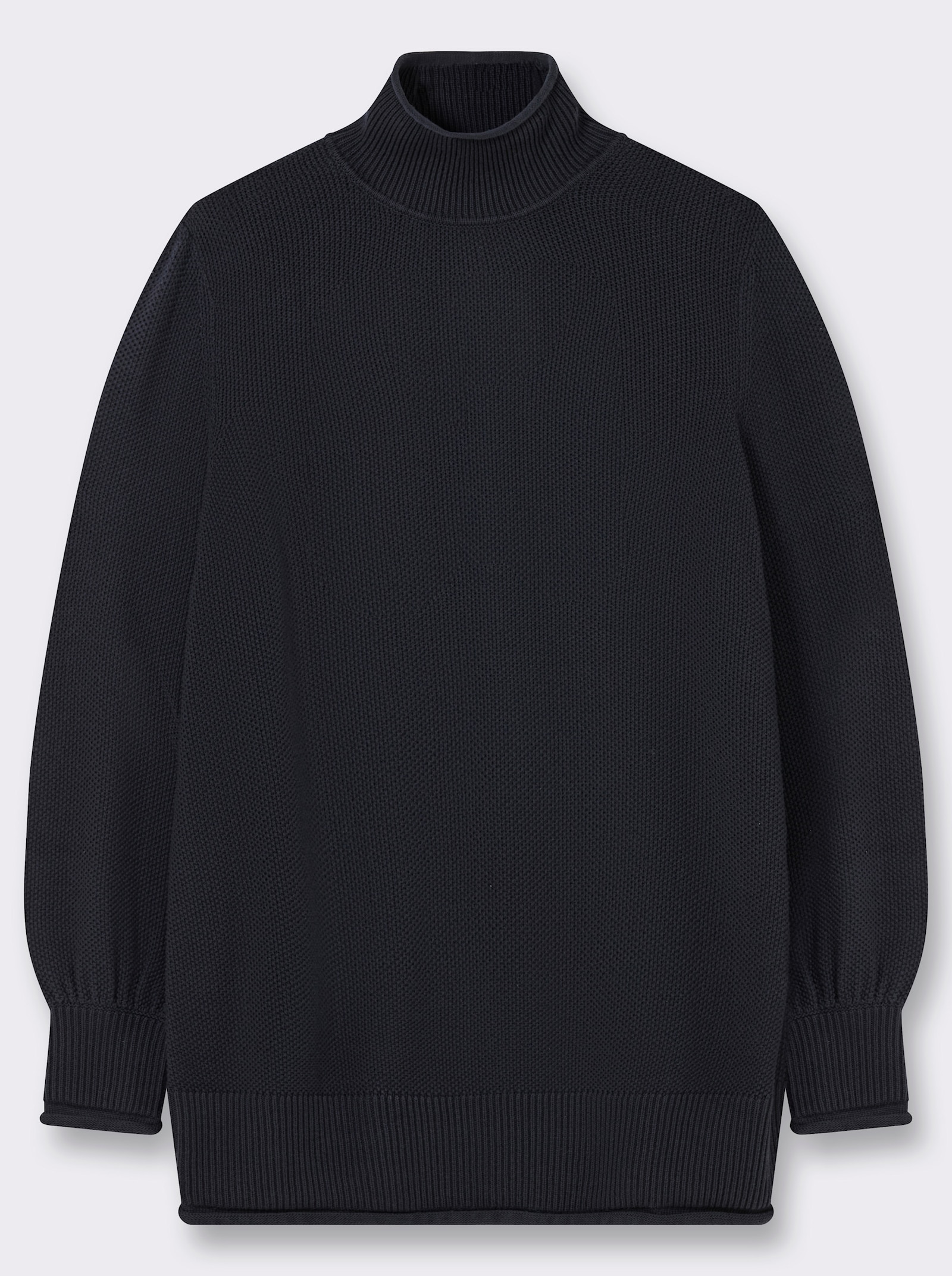 sheego Rollkragenpullover mit gerippten Bündchen - tiefblau