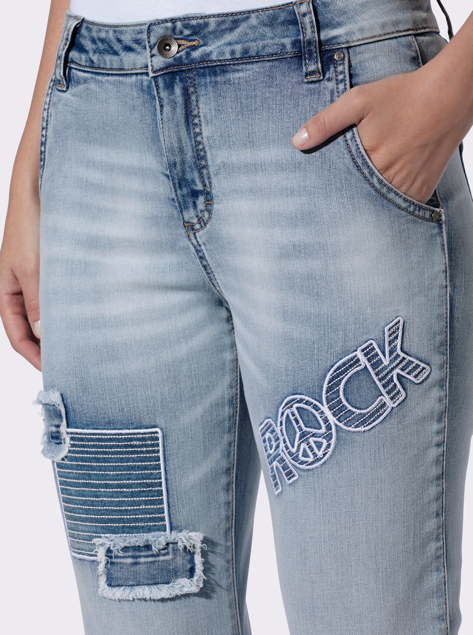 heine Boyfriend-Jeans mit Patches - blue-bleached