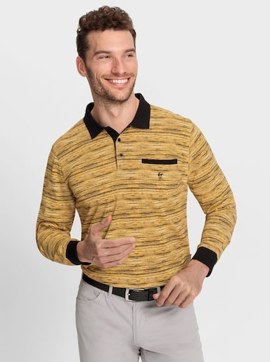 Hajo Langarm-Poloshirt , temperaturausgleichend und bügelfrei - ocker-meliert
