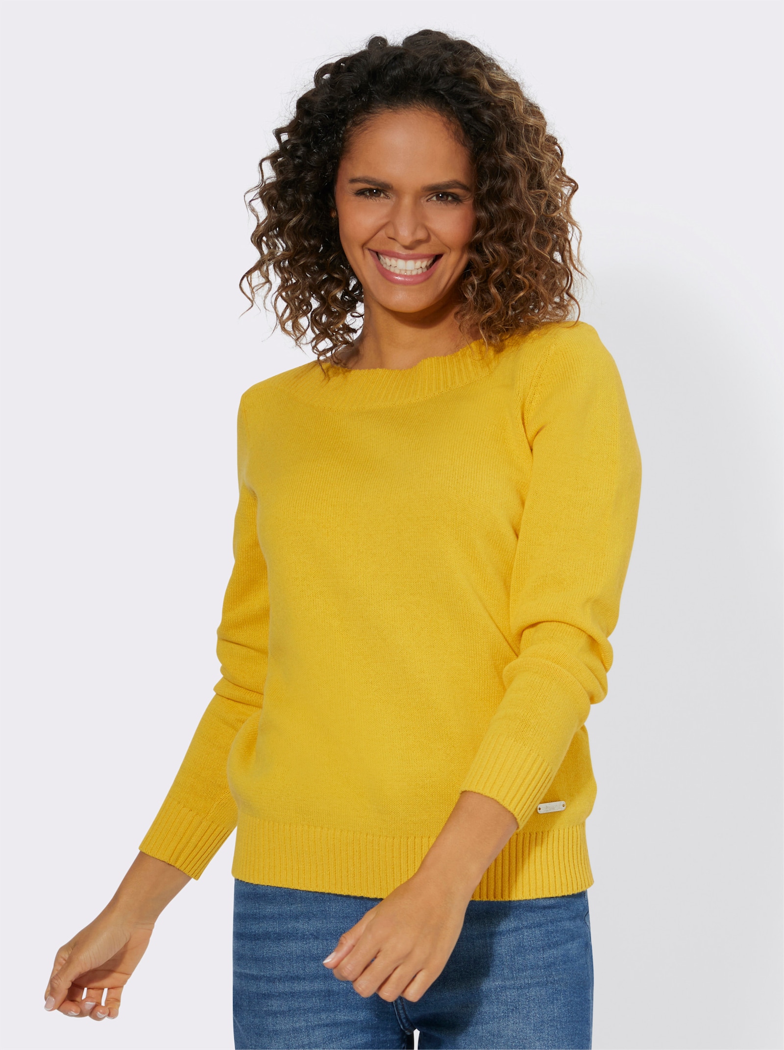 Langarm-Pullover mit U-Boot-Ausschnitt - ocker