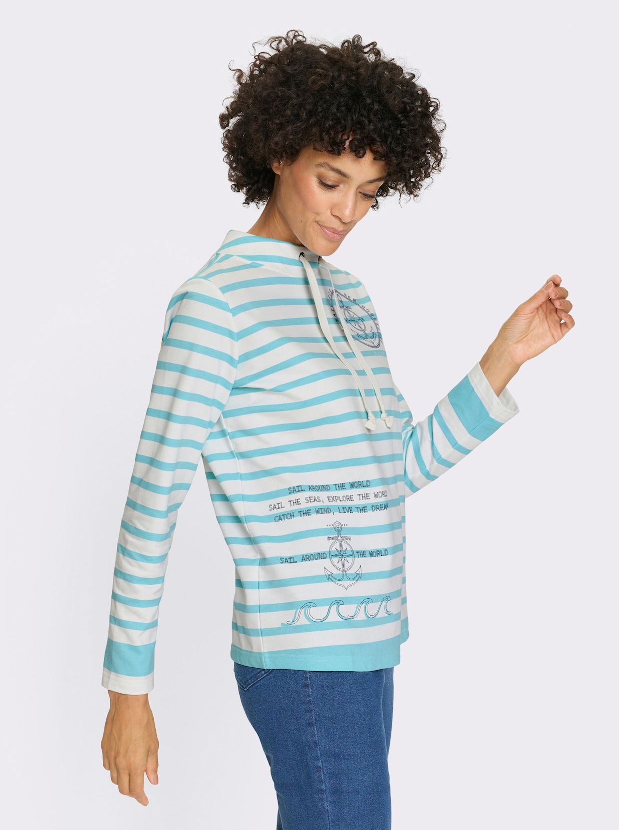 Sweatshirt - aquamarin-ecru-geringelt