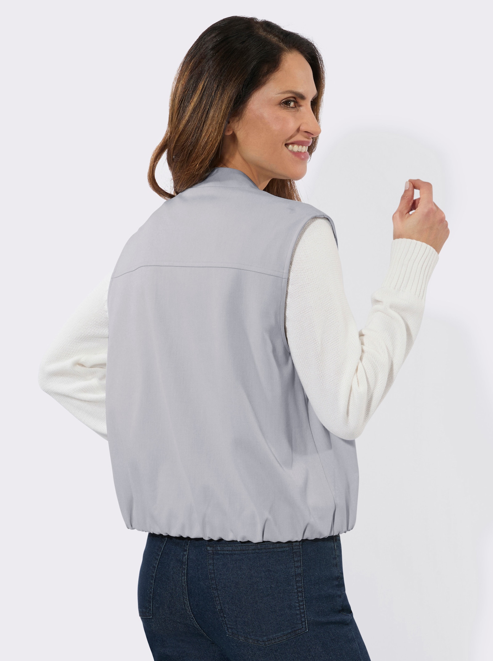 Kurzweste mit aufgesetzten Pattentaschen - grau-meliert