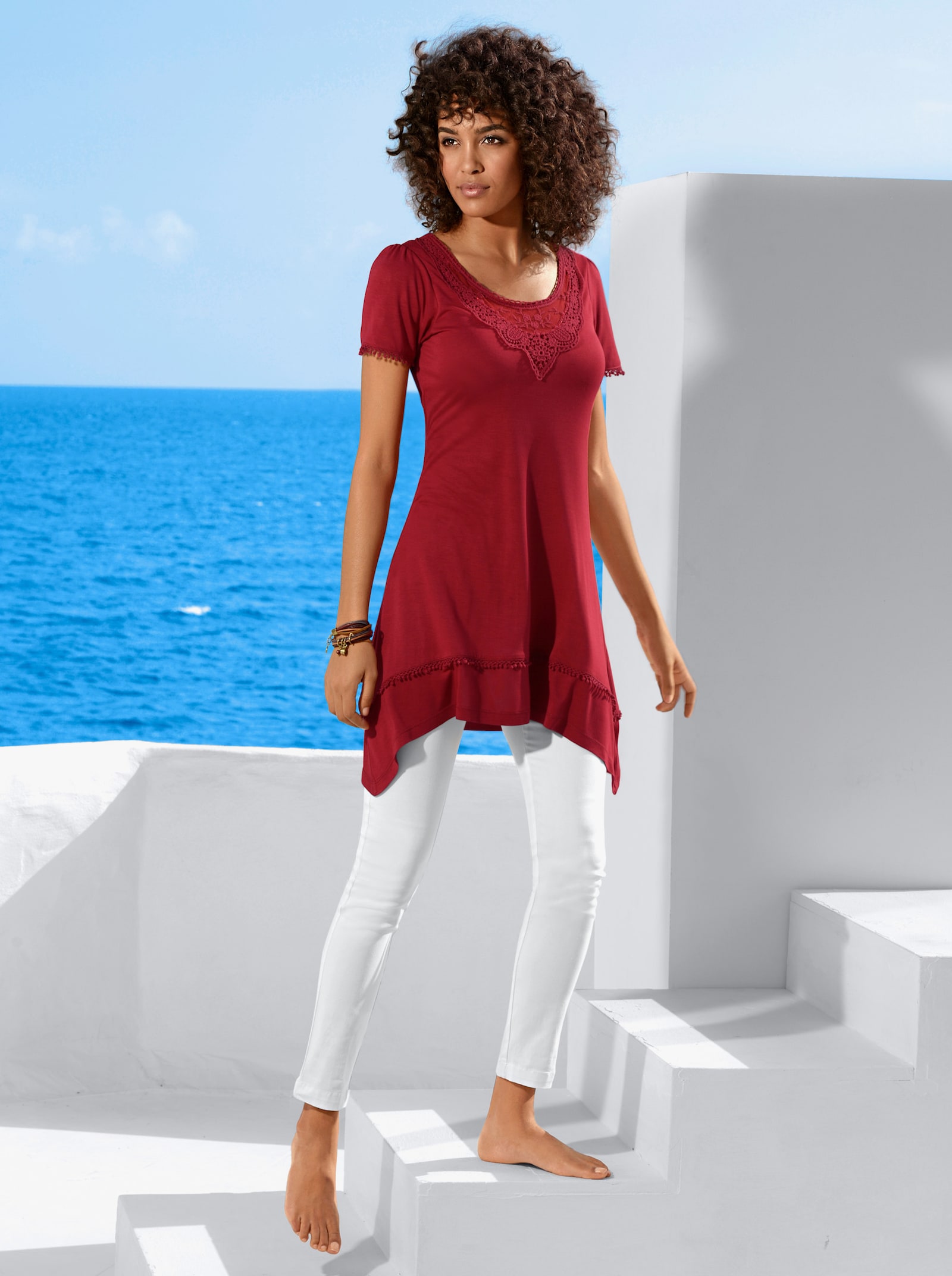 heine Longshirt mit Zipfelsaum - karminrot
