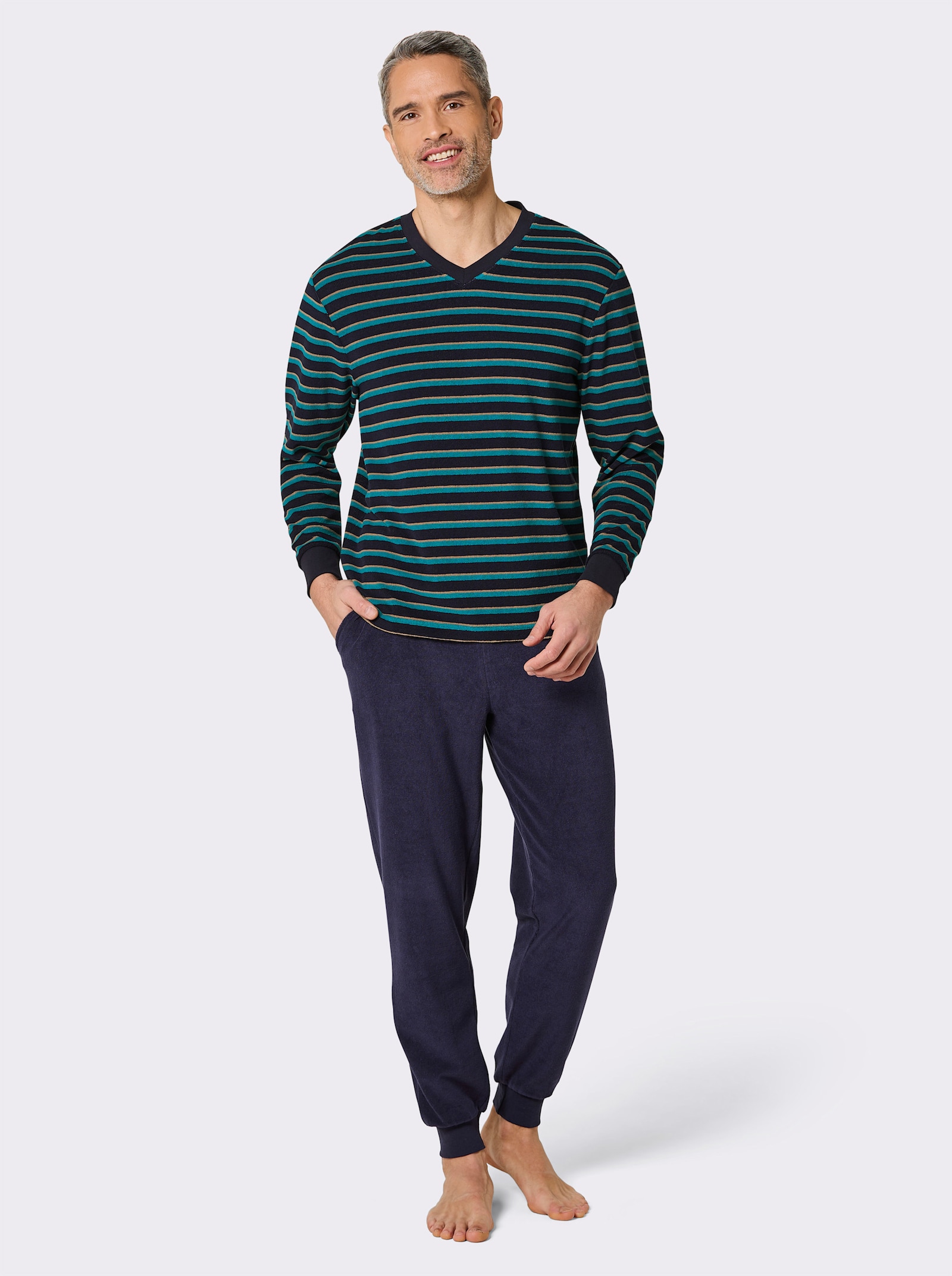 wäschepur men Schlafanzug - marine-türkis-gestreift