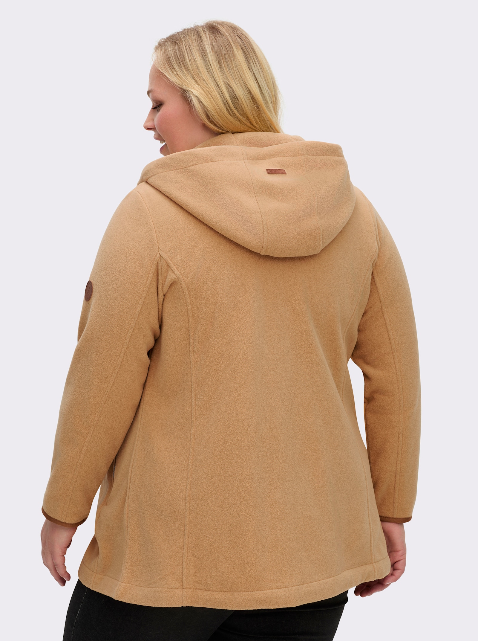 Kapuzenfleecejacke mit verdecktem Reißverschluss - camel