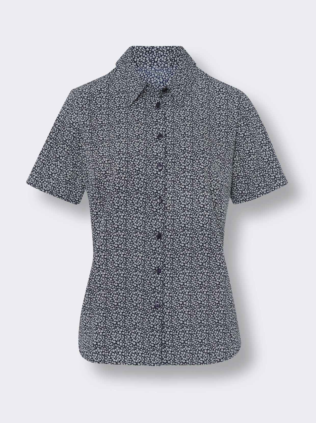 Kurzarm-Bluse - marine-weiß-bedruckt
