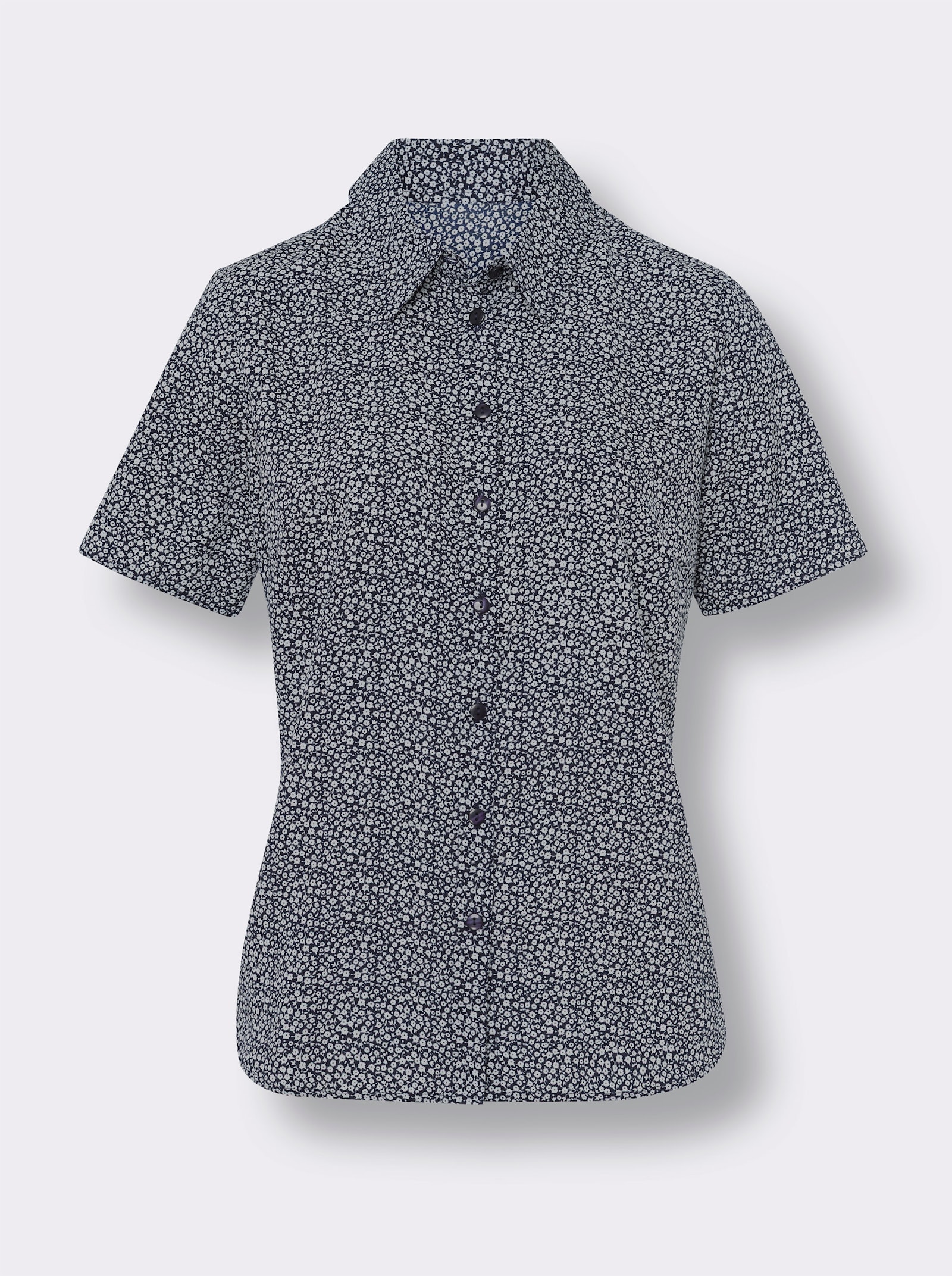 Halenka s krátkým rukávem a květinovým vzorem - námořnická modrá-bílá-potisk