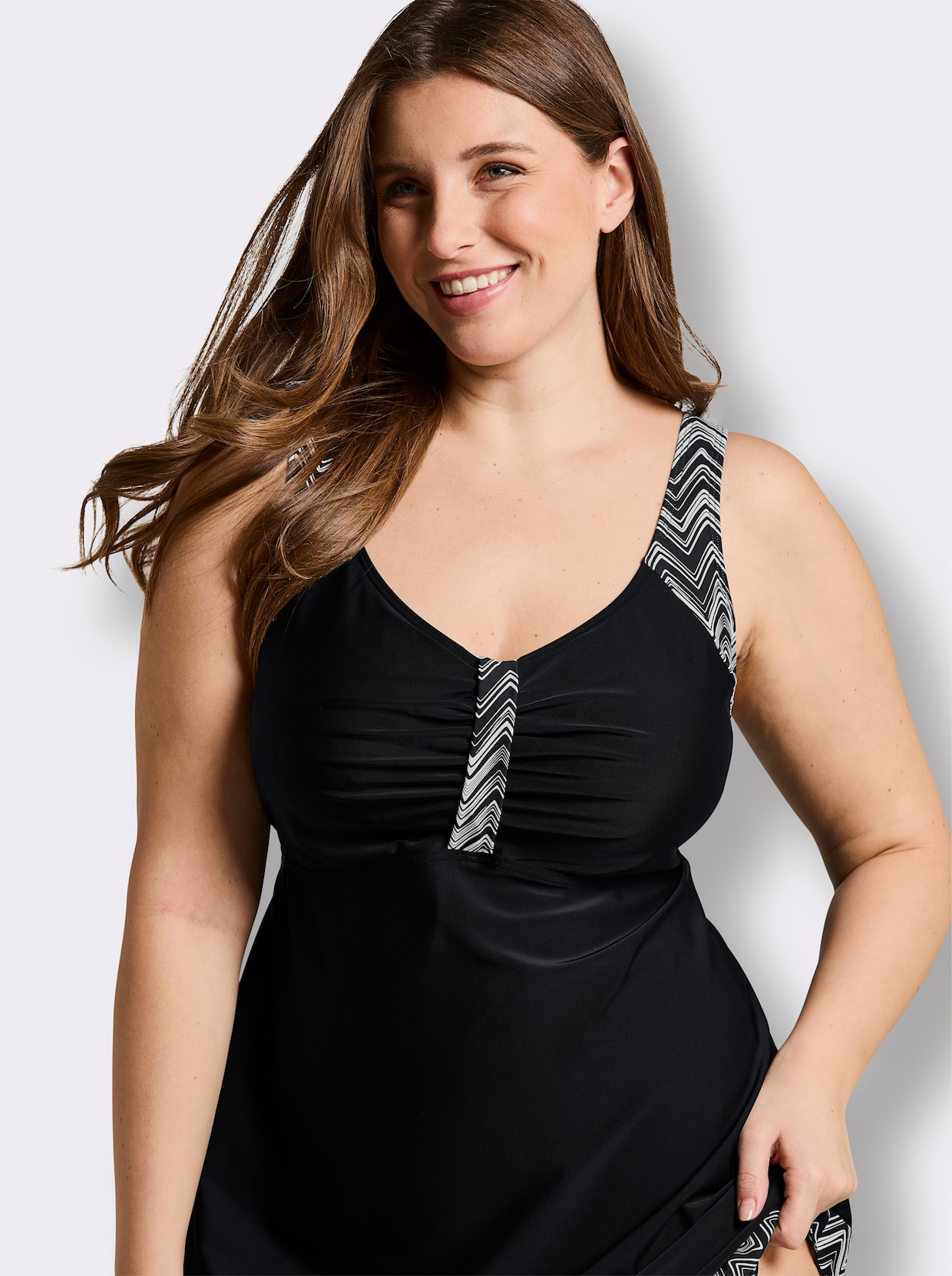 sheego Tankini-Oberteil mit Grafikprint - schwarz-weiß-bedruckt