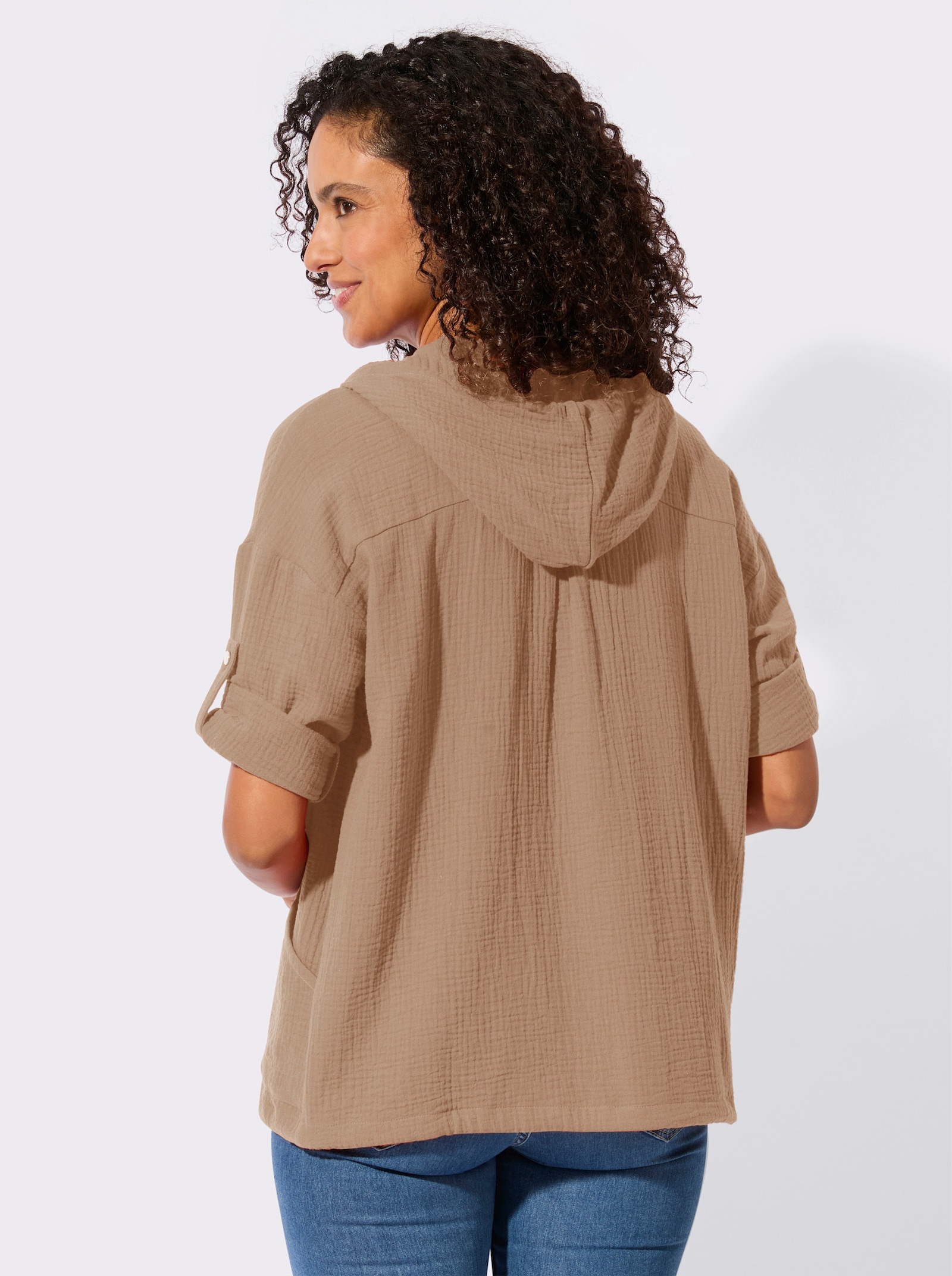 Blusenjacke mit Tunnelzug im Saum - camel