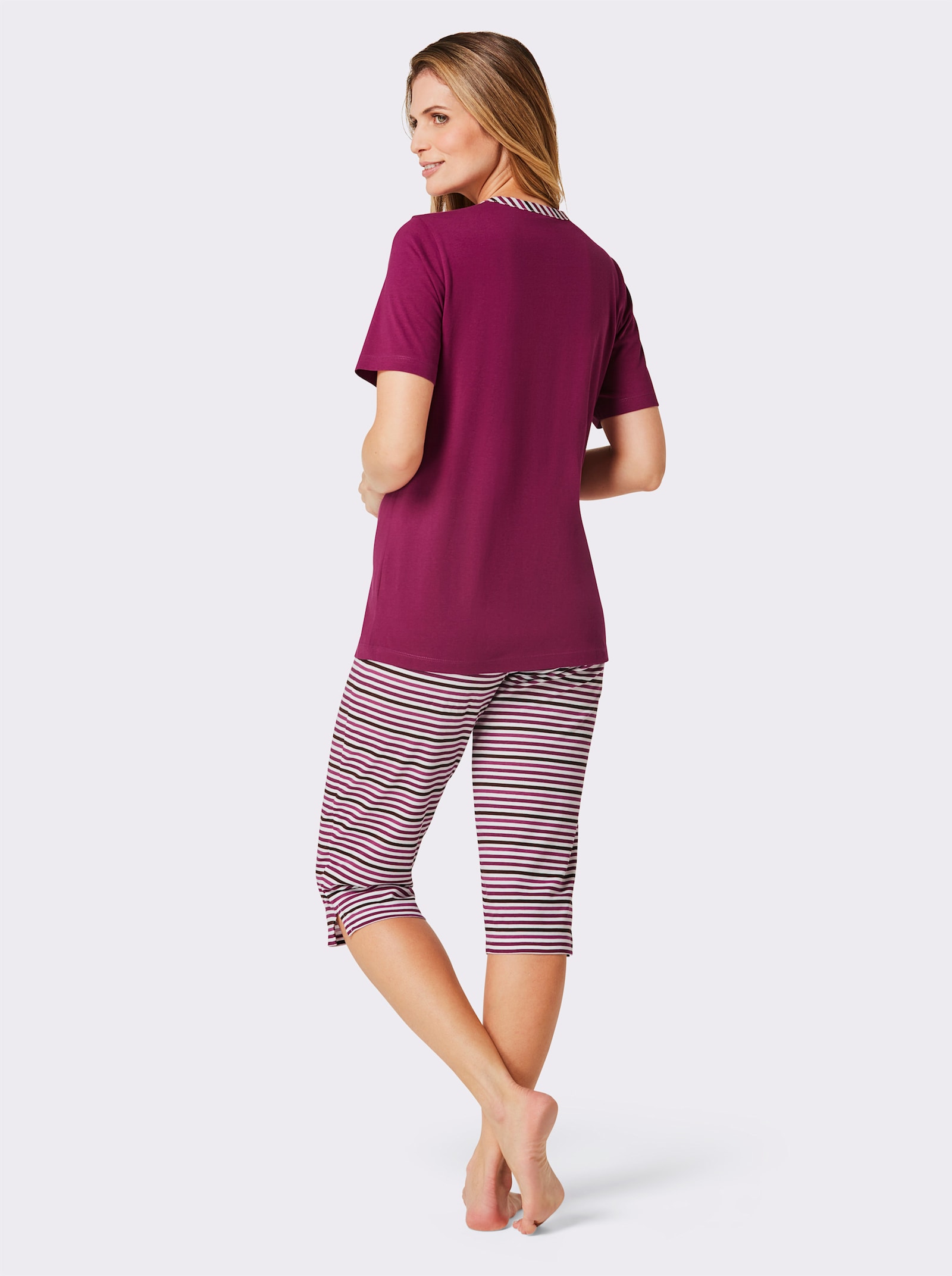 wäschepur Capri pyžamá, gombíková lišta - lila + lila pruhy