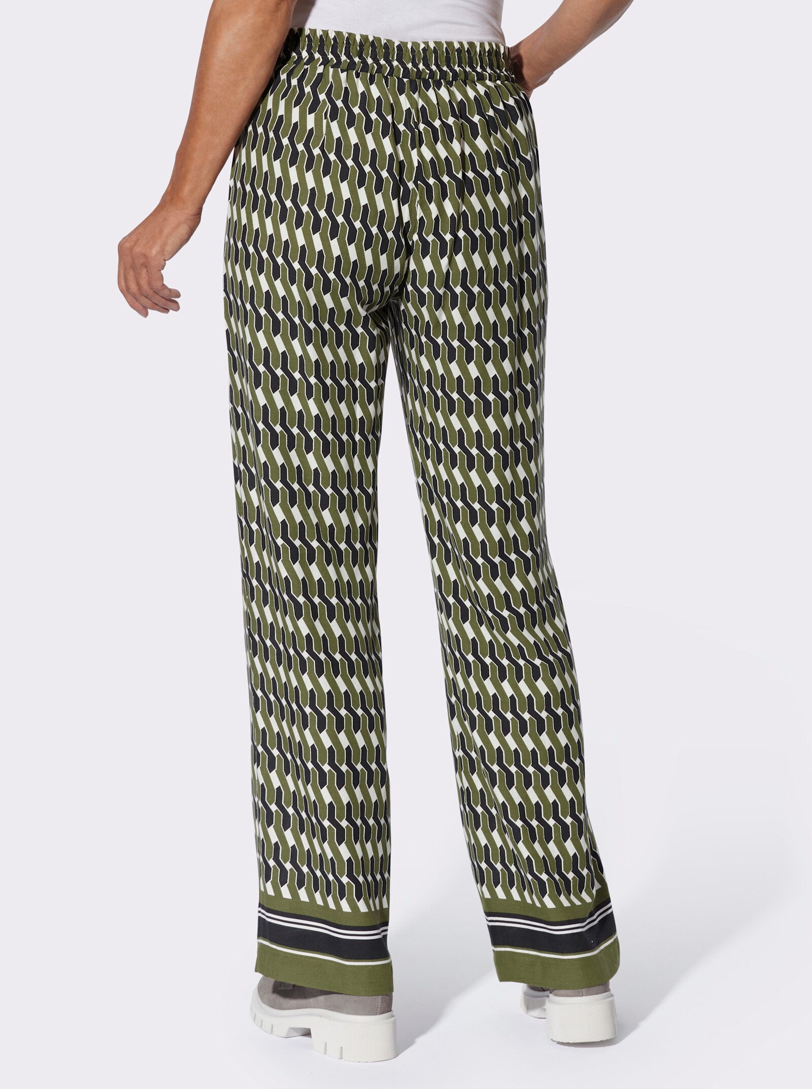 Hose aus Viskose - oliv-schwarz-bedruckt