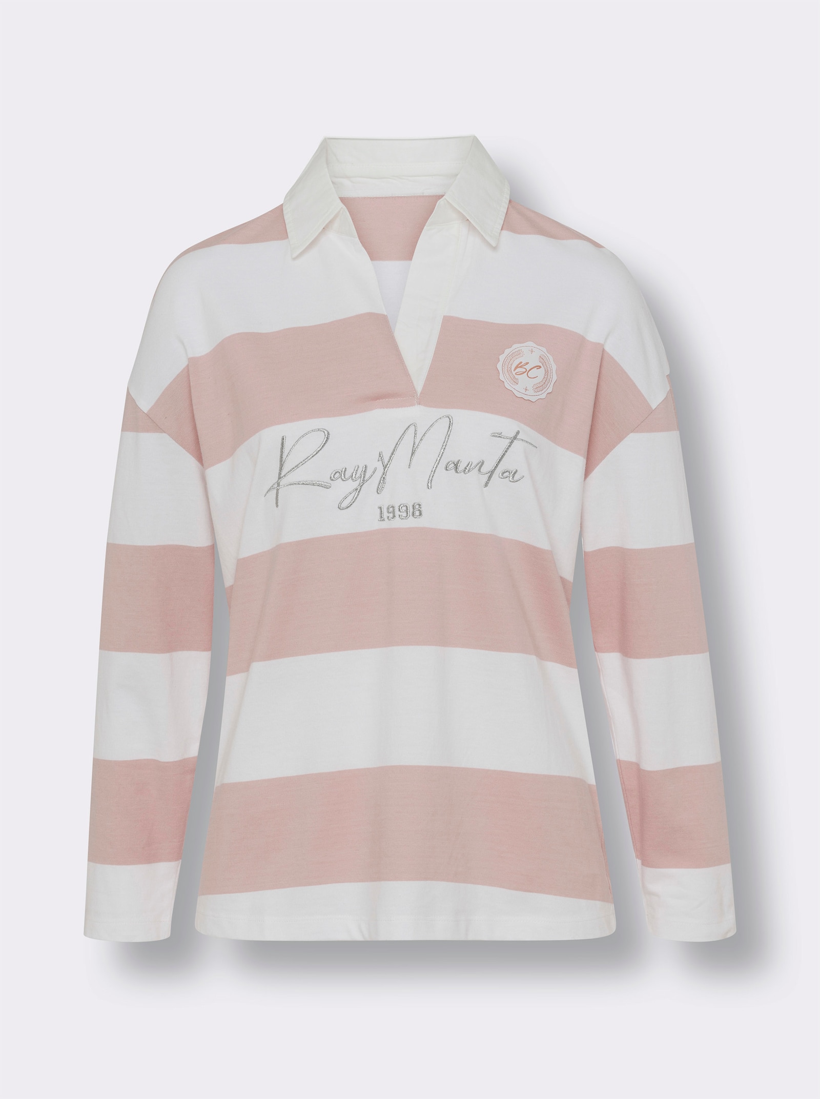 heine Langarm-Poloshirt mit Streifen - puder-ecru-bedruckt