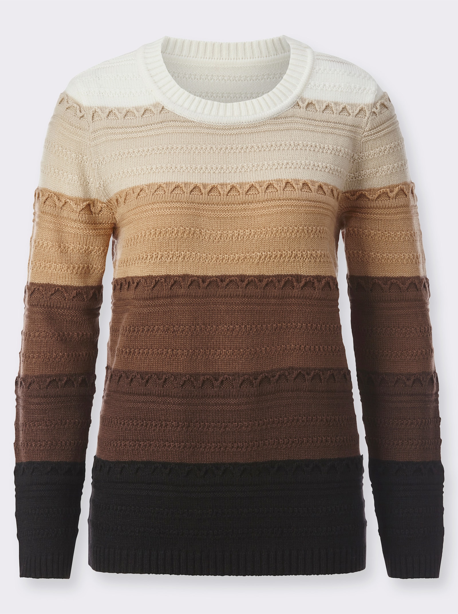 Langarm-Pullover mit Blockstreifen - braun-gemustert