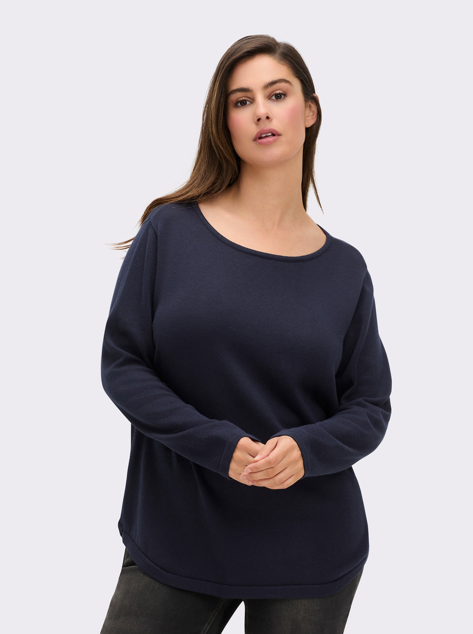 Rundhalspullover mit U-Boot-Ausschnitt - marine