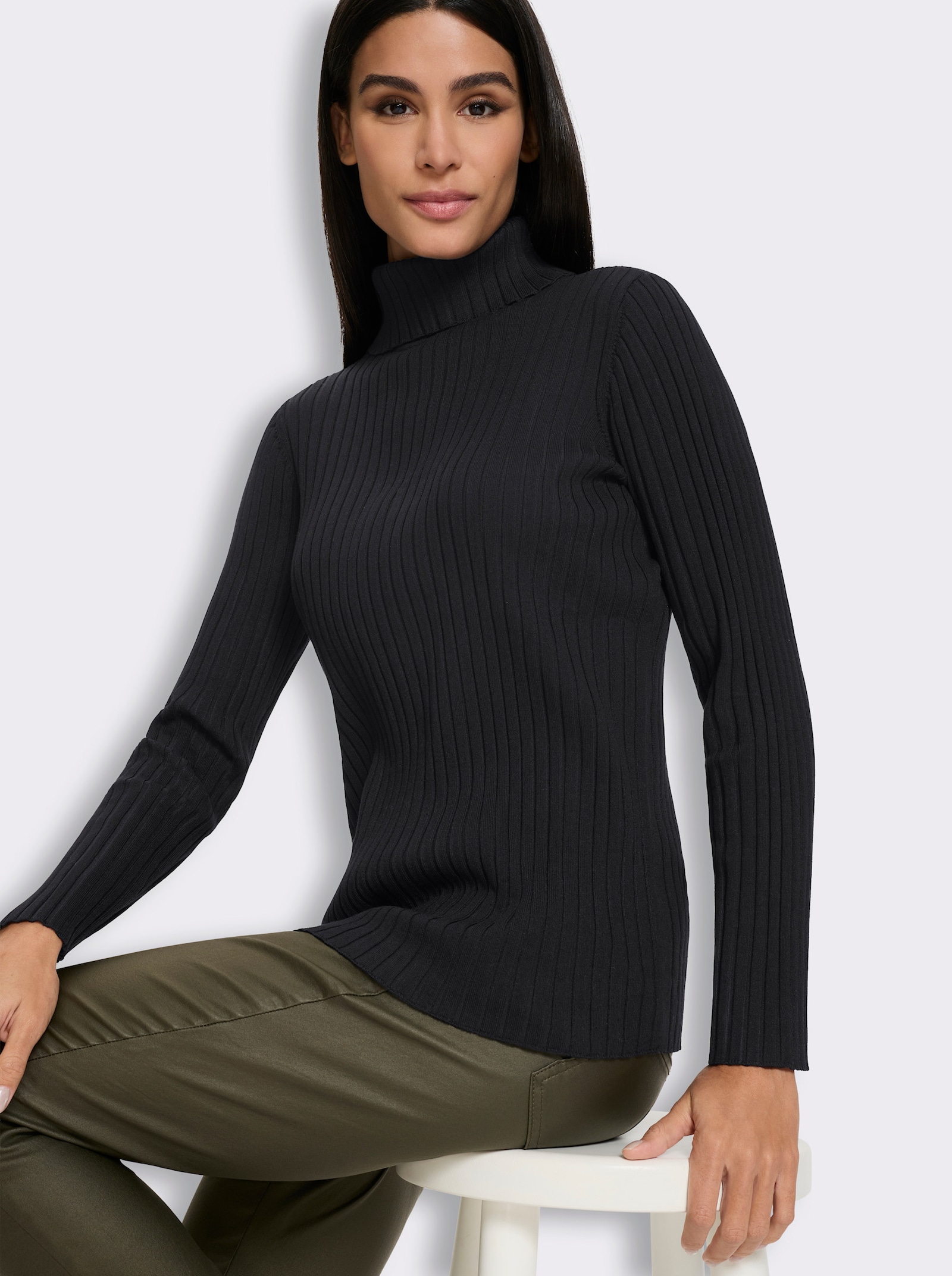 heine Feinstrickpullover mit Rollkragen - schwarz