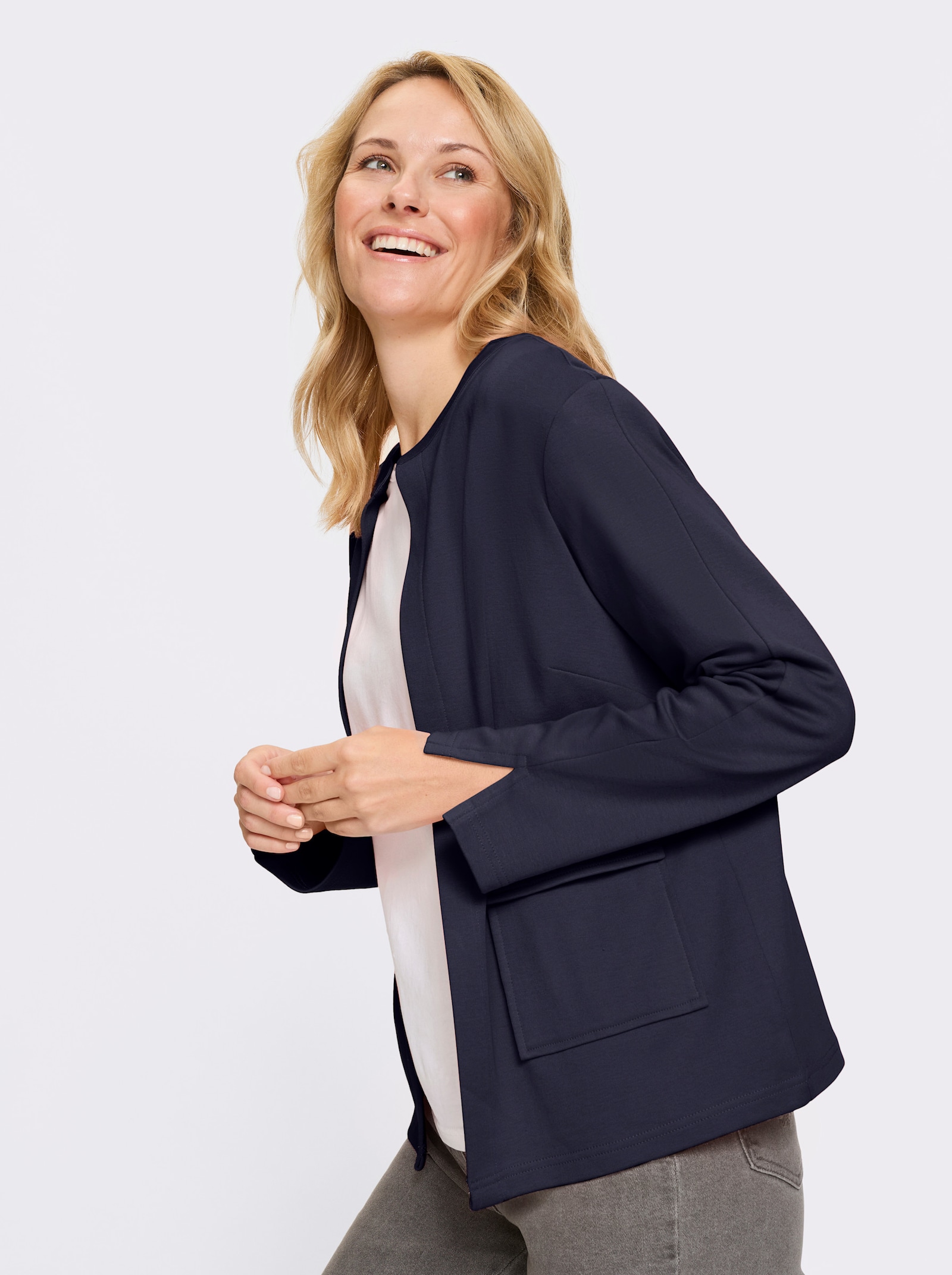 Jerseyblazer mit Brustabnähern - marine