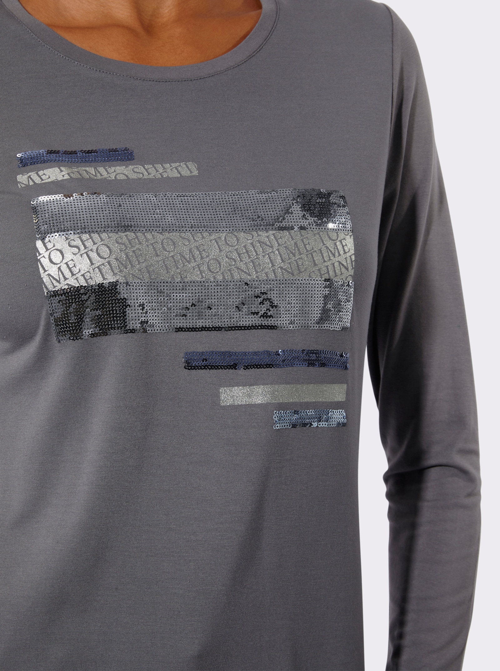 Langarmshirt mit funkelnden Pailletten - anthrazit