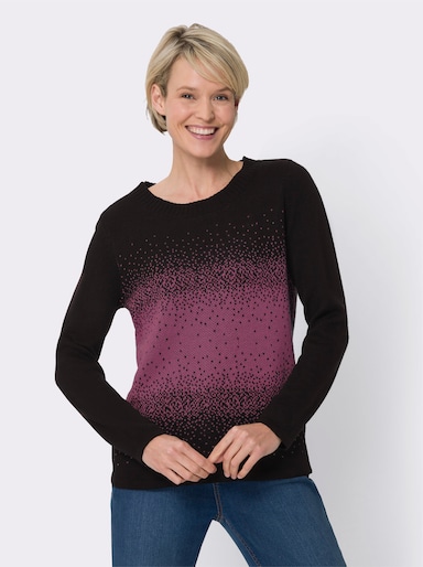 Pullover met ronde hals - zwart/erika gedessineerd