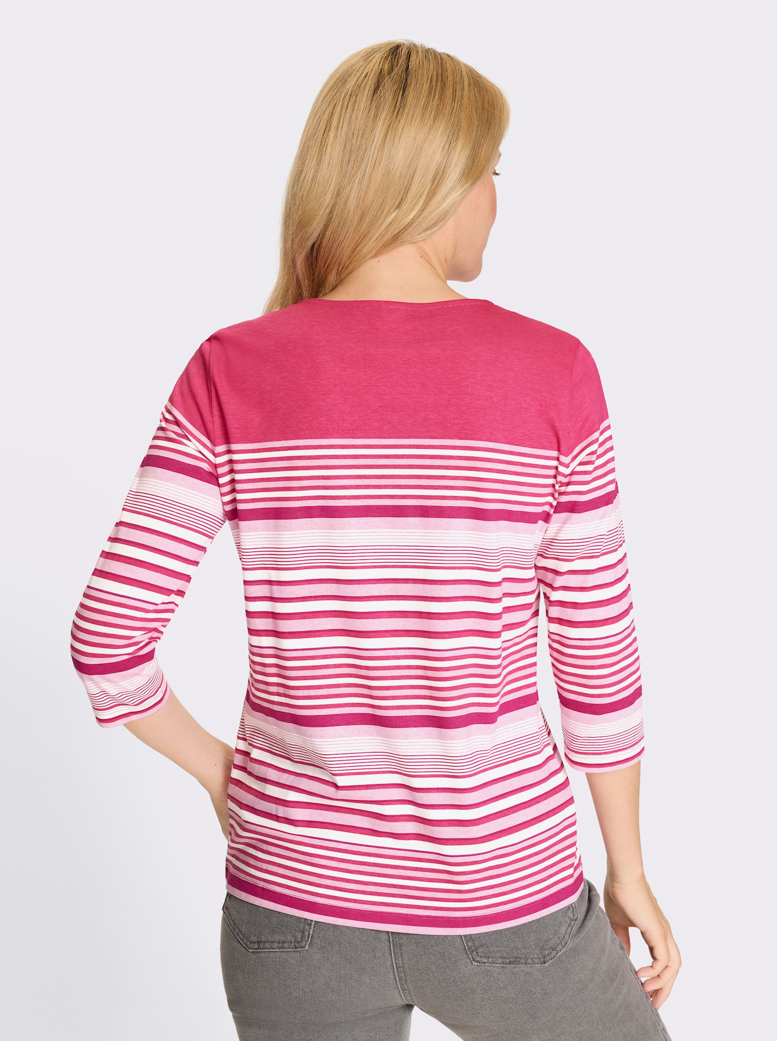 3/4-Arm-Shirt aus Baumwolle, gestreift - fuchsia-ecru-geringelt