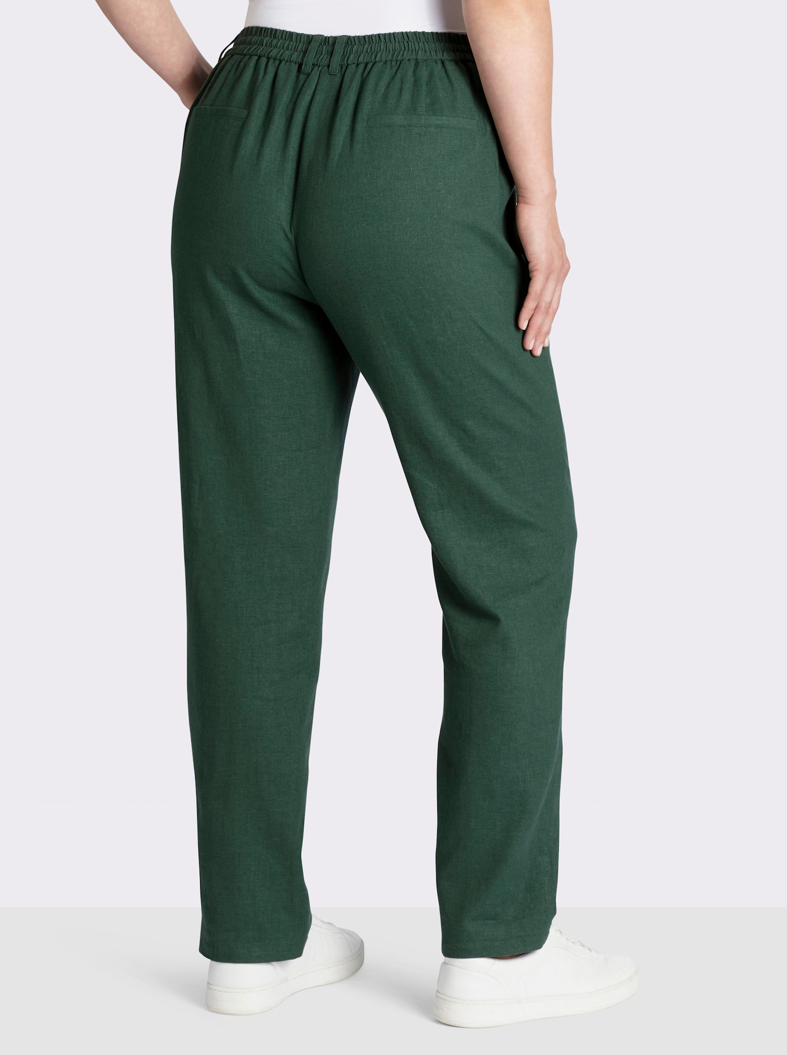 sheego Jogpants van een mix van linnen en viscose - mos