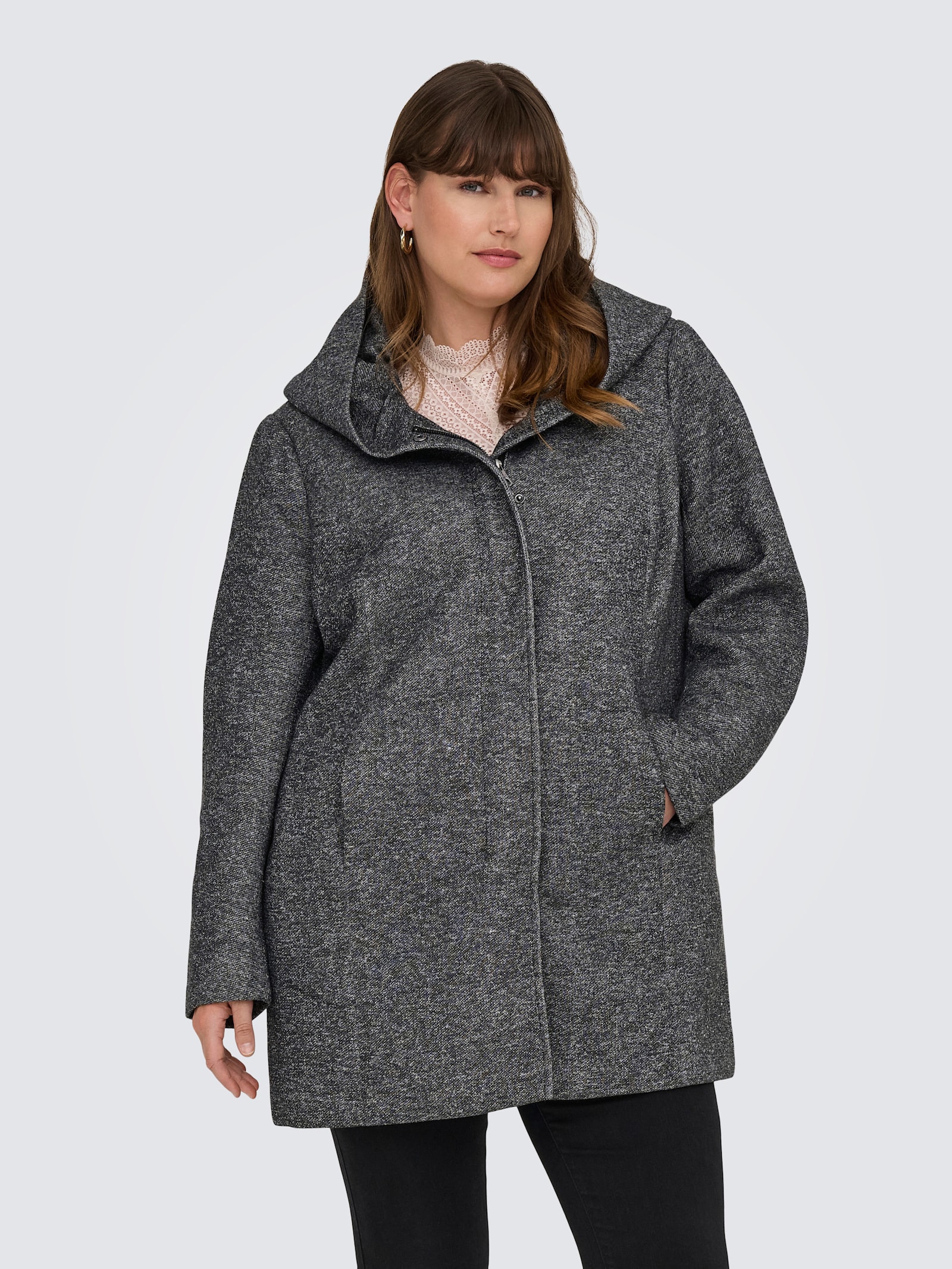 ONLY CARMAKOMA Kurzmantel - dark grey melange