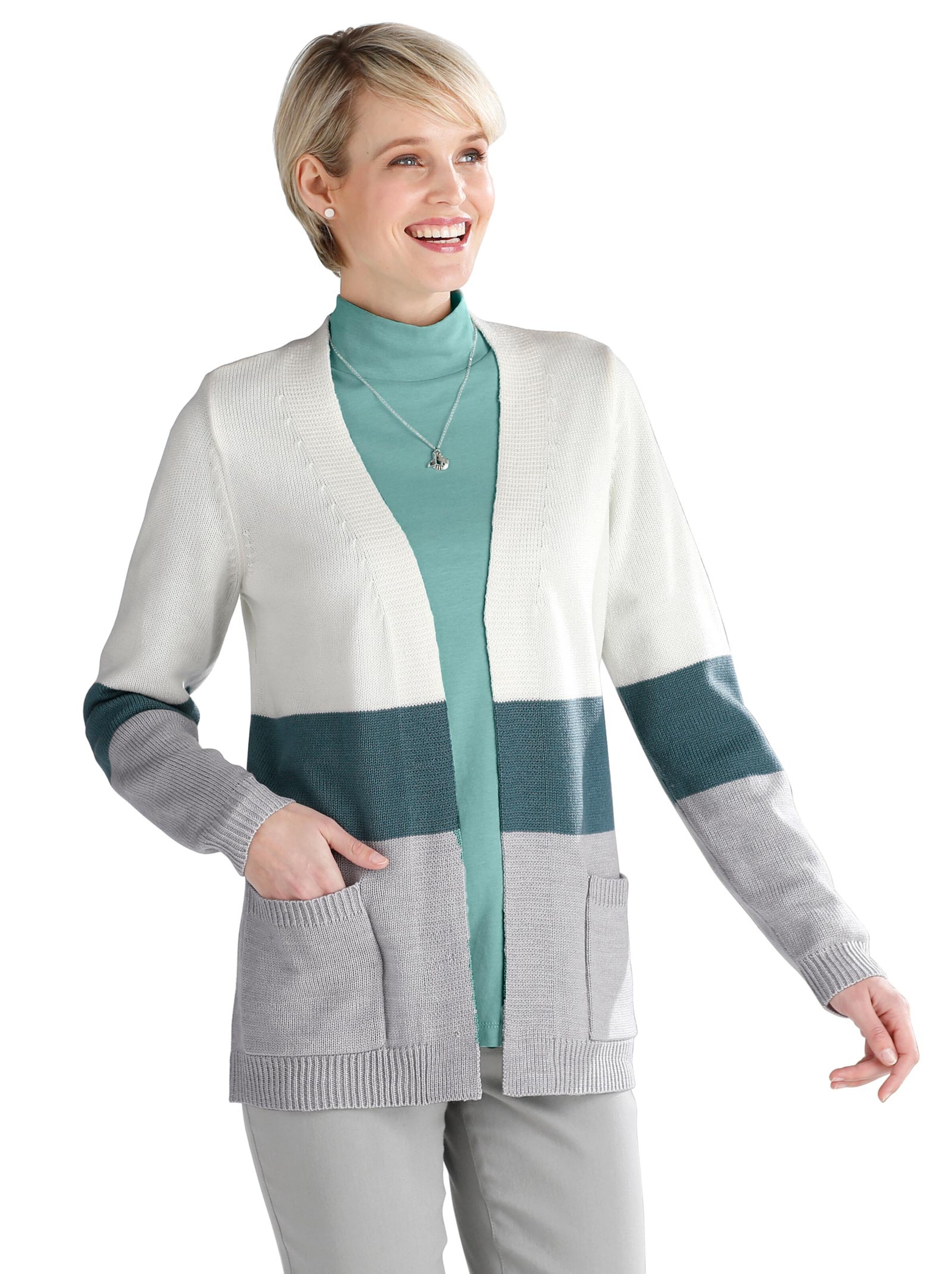 Strickjacke - mint-gestreift
