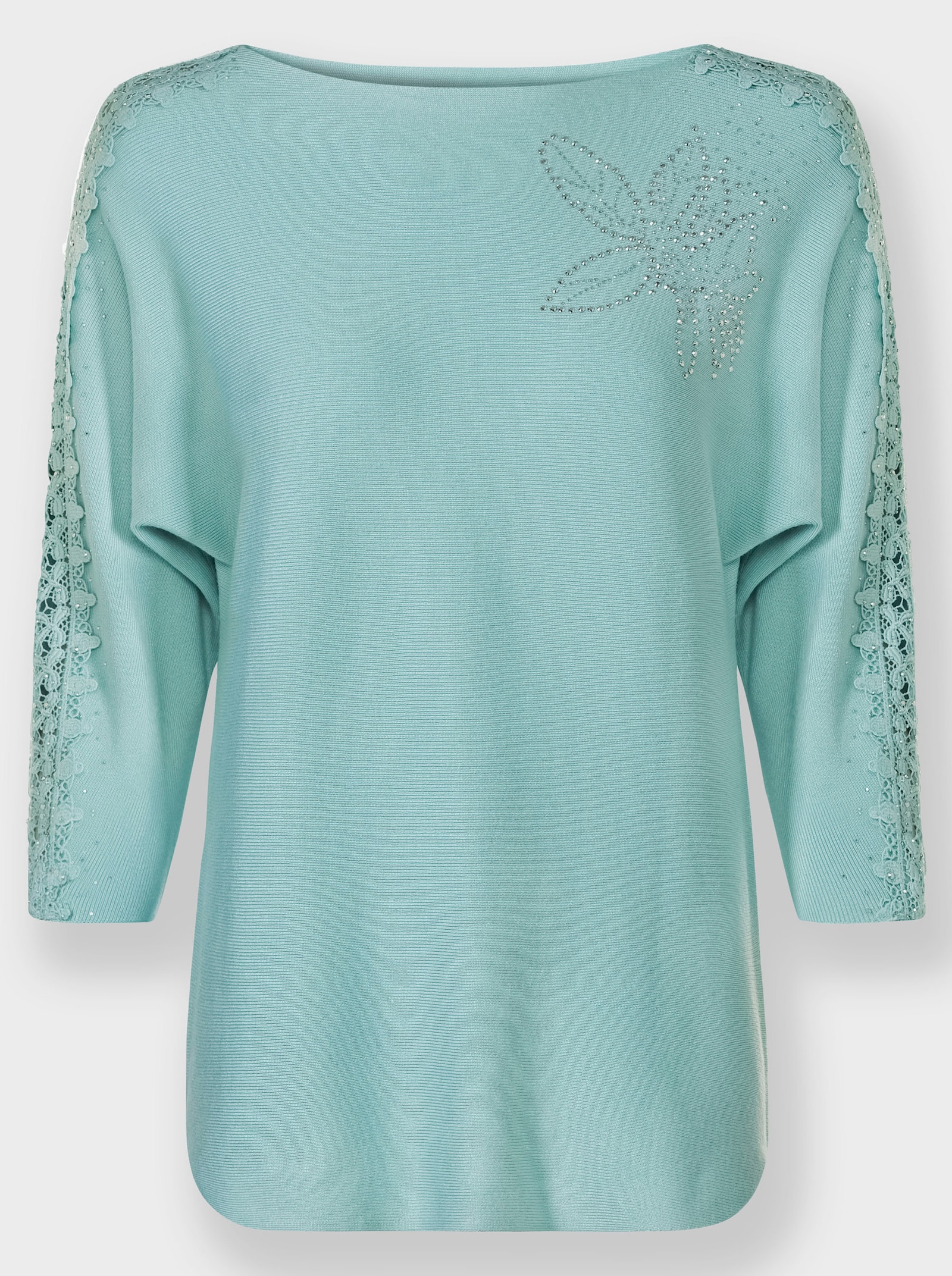 3/4 Arm-Pullover mit Glitzersteinchen - mint