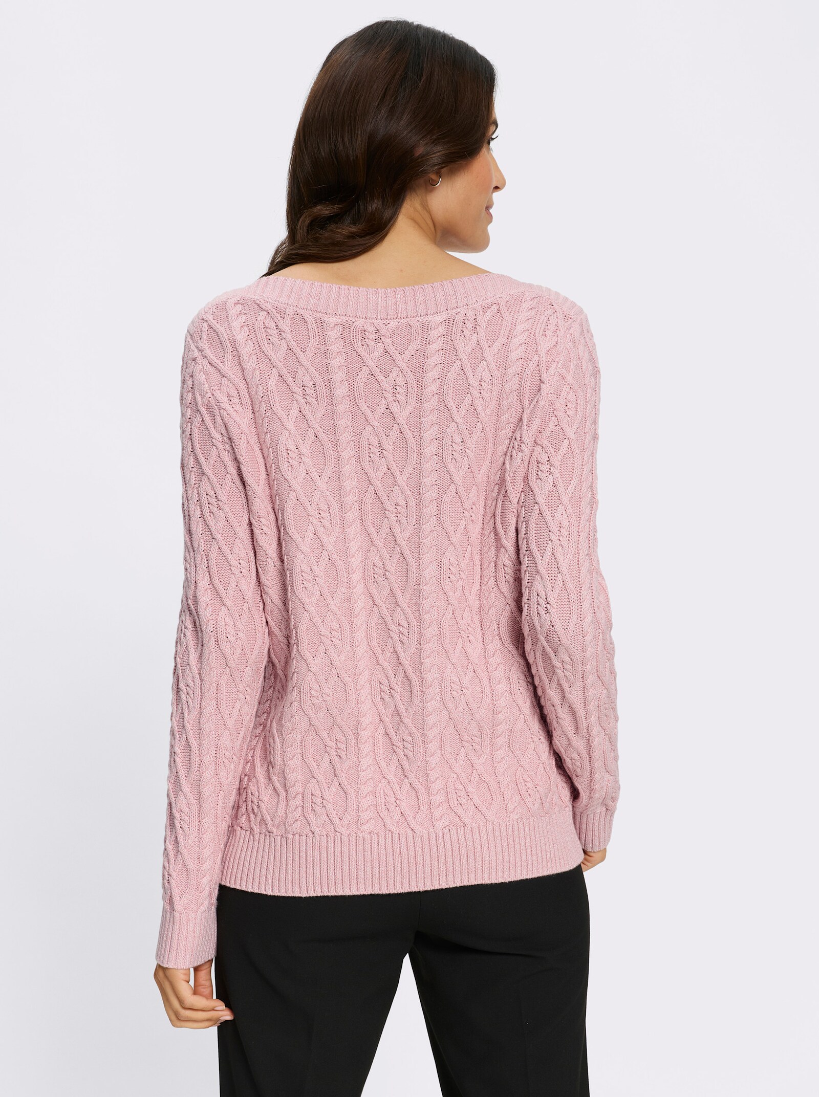 Strickpullover mit aufwendigem Zopfmuster - hortensie-meliert