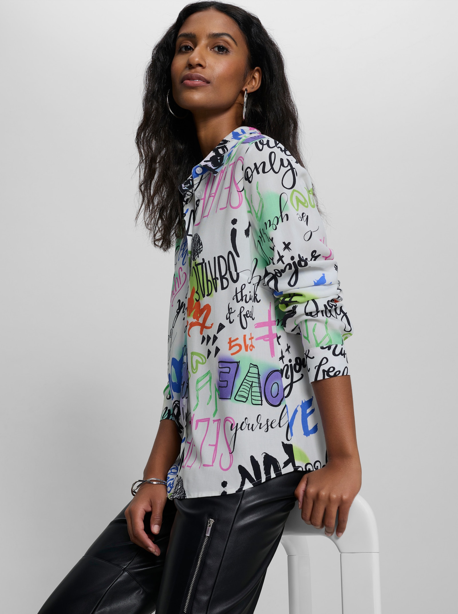 heine Hemdbluse mit Alloverprint - hellrosé-grau-bedruckt