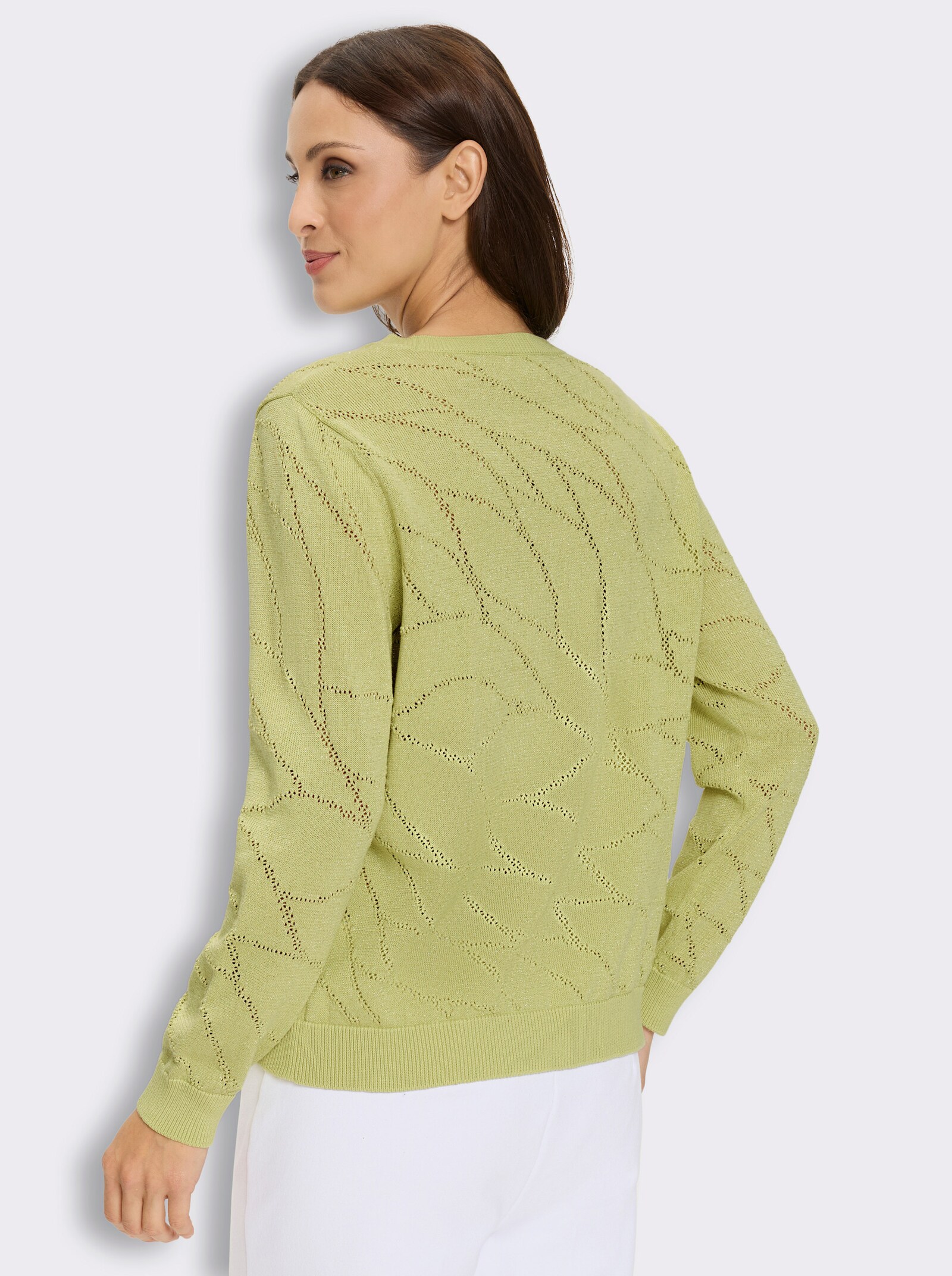 Ajourpullover mit Glanzgarn - pistazie