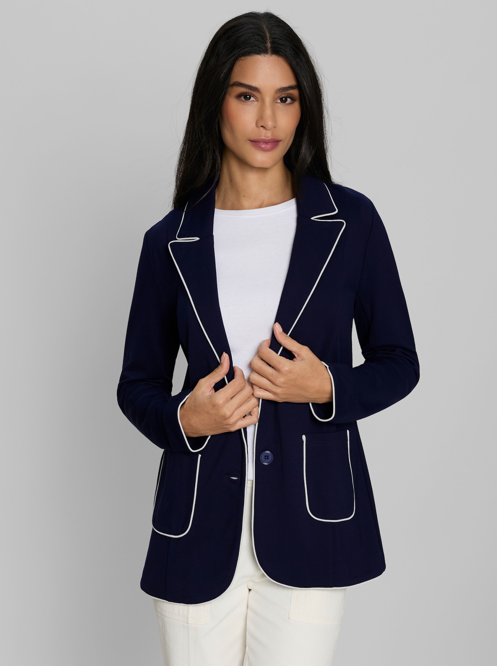 heine Jerseyblazer mit Kontrast-Paspeln - marine