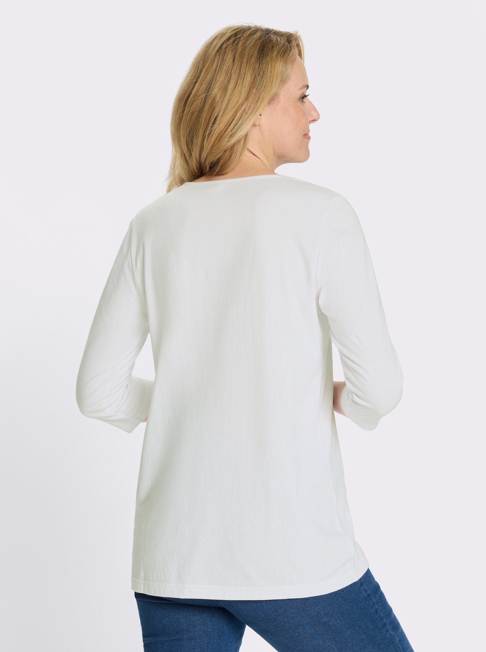 Longshirt mit Patch in Leder-Optik - weiß
