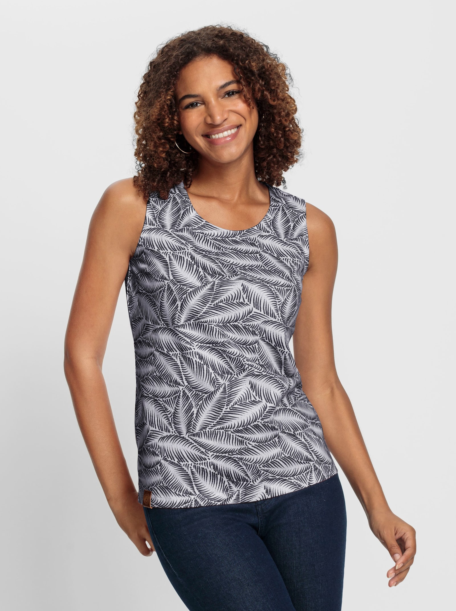 Shirttop im Blätter-Druck - marine-ecru-bedruckt