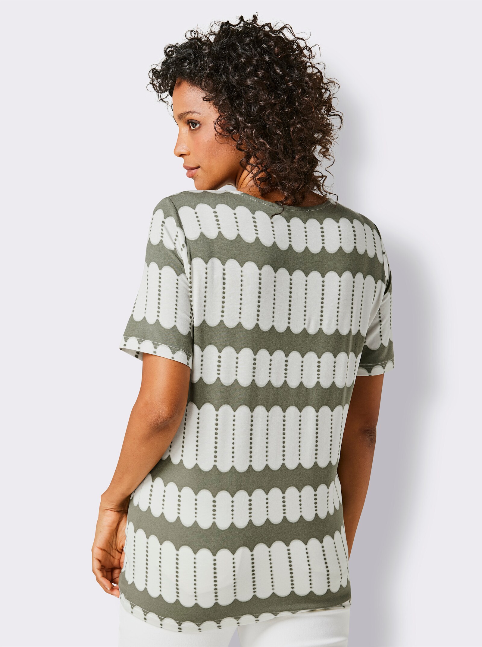 CREATION L PREMIUM Kurzarmshirt in atmungsaktiver Qualität - khaki-weiß-bedruckt
