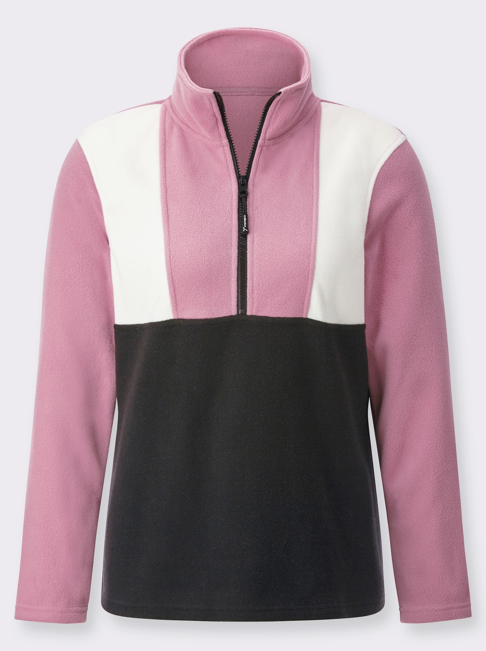 Fleeceshirt im Blockstreifen-Dessin - schwarz-altrosa