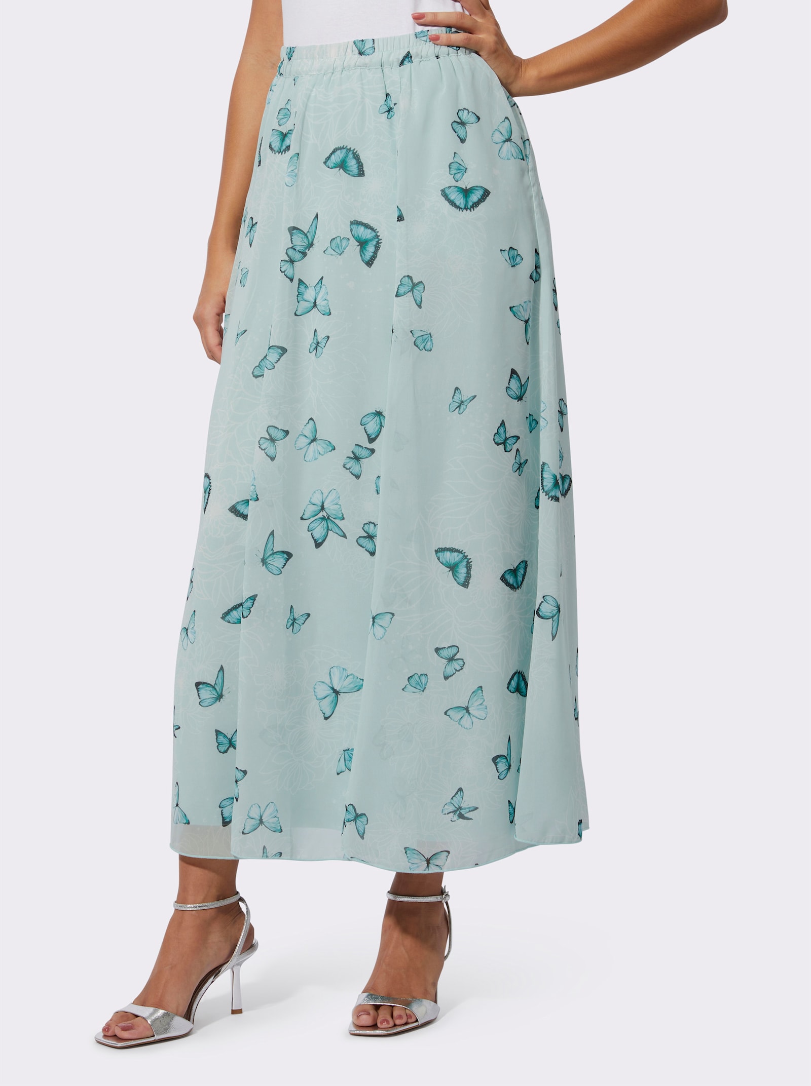 Webrock mit Schmetterlingsdruck - kalkmint-salbei-bedruckt