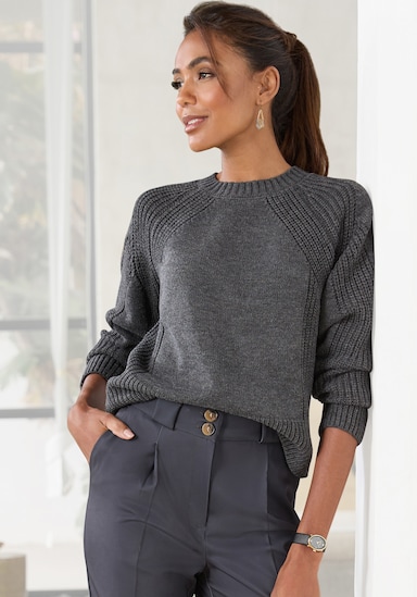 LASCANA Gebreide pullover - donkergrijs gemêleerd