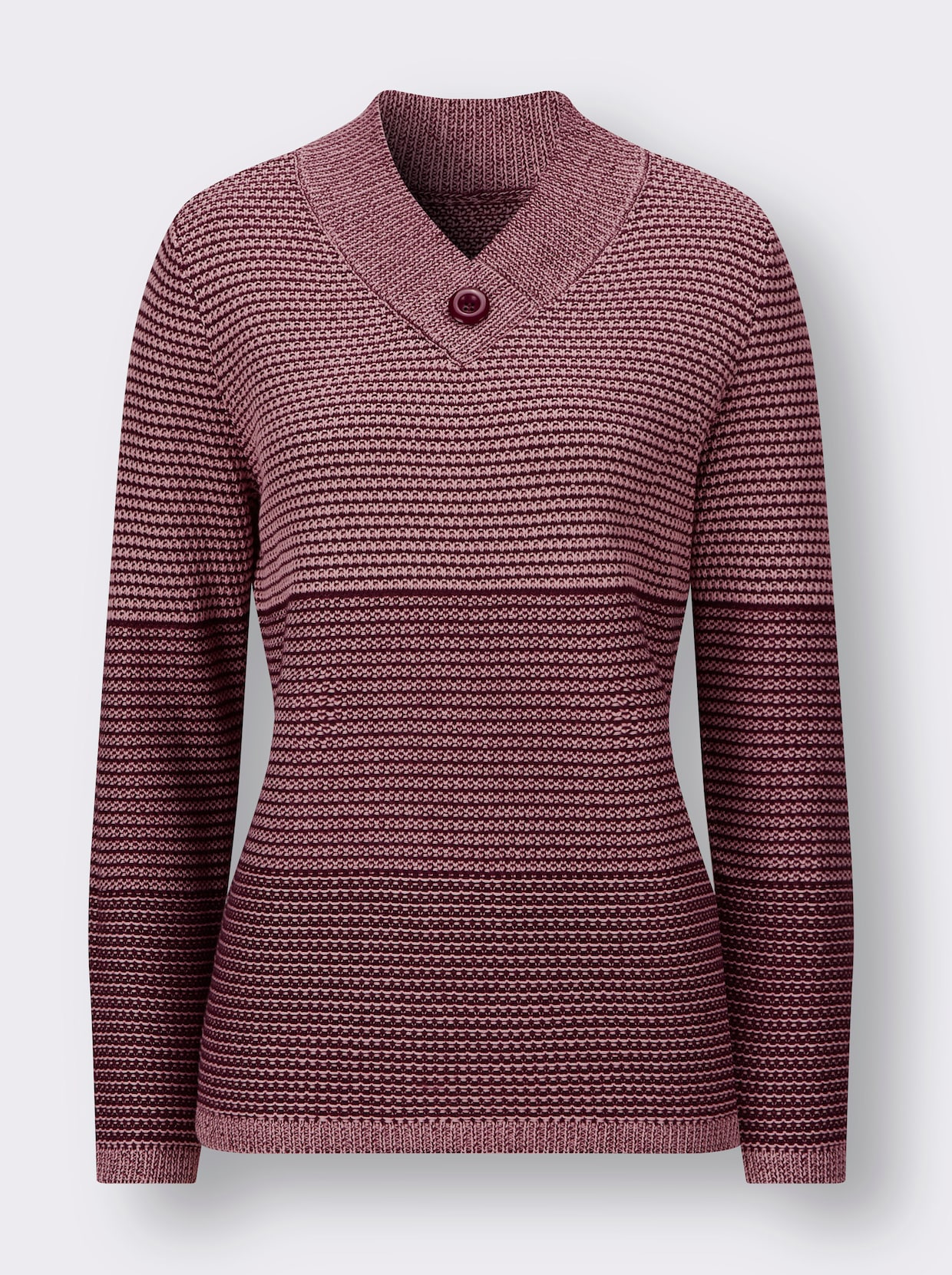 V-Ausschnitt-Pullover - hortensie-burgund-gemustert