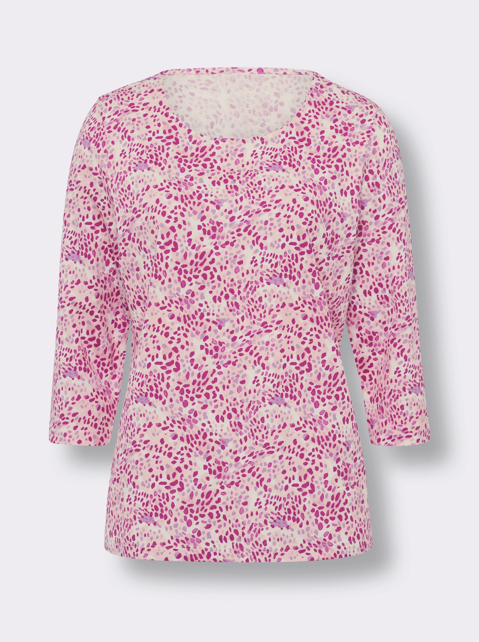 Tričko s 3/4 rukávem z čisté bavlny - ecru-orchideová-potisk