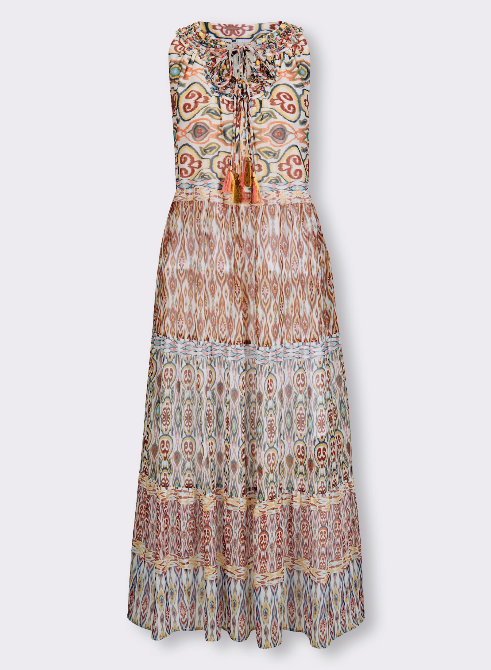 heine Druckkleid in Stufenform - papaya-khaki-bedruckt